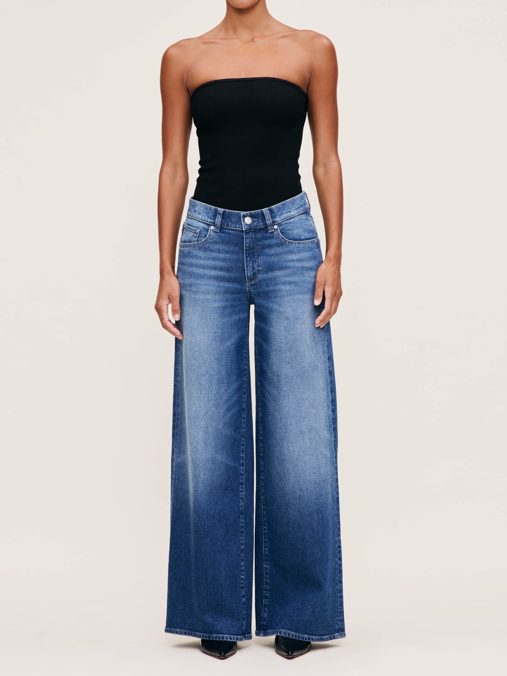 Women's Mid Rise WIde Leg Blue Jeans