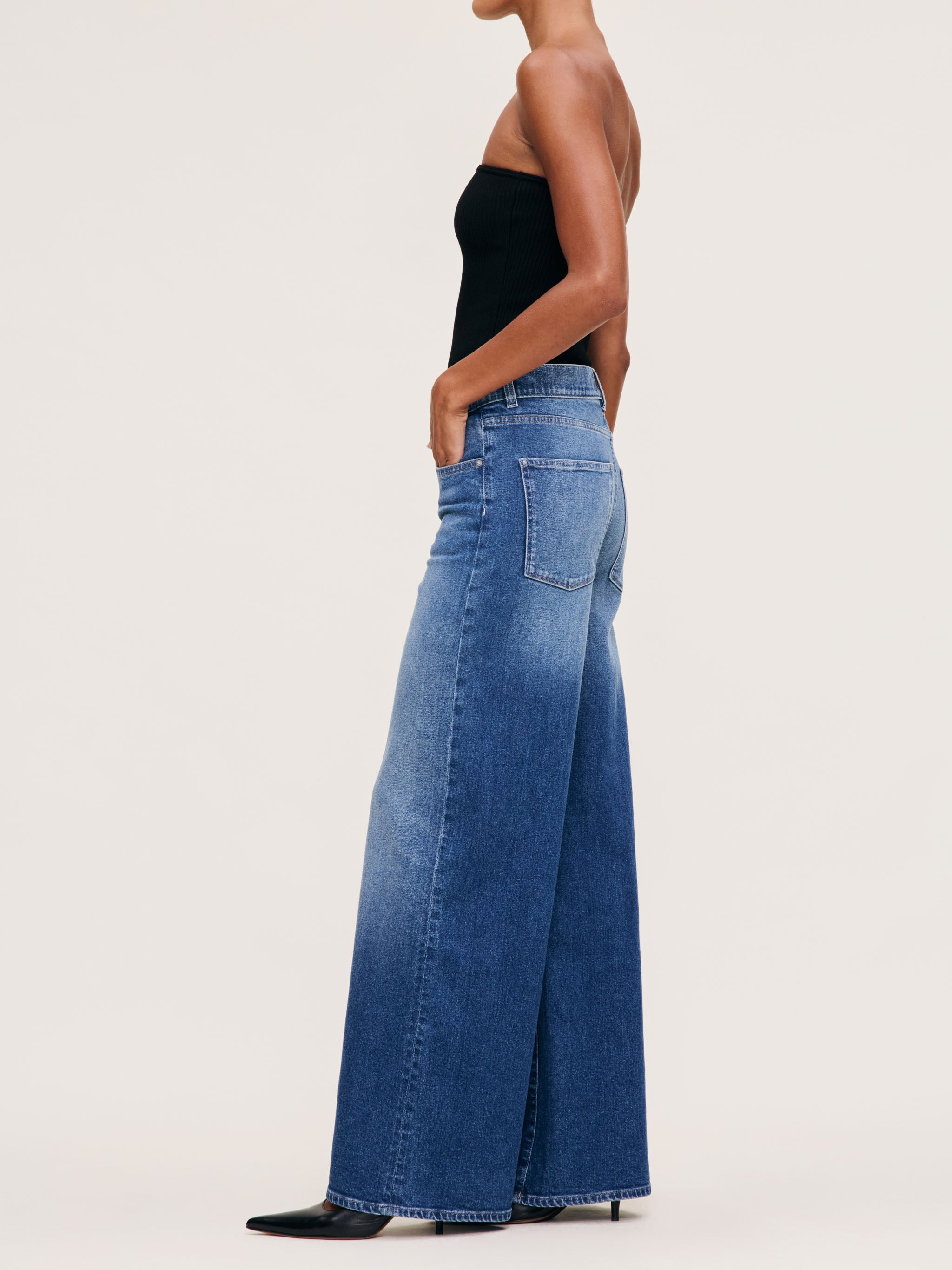 Women's Mid Rise WIde Leg Blue Jeans