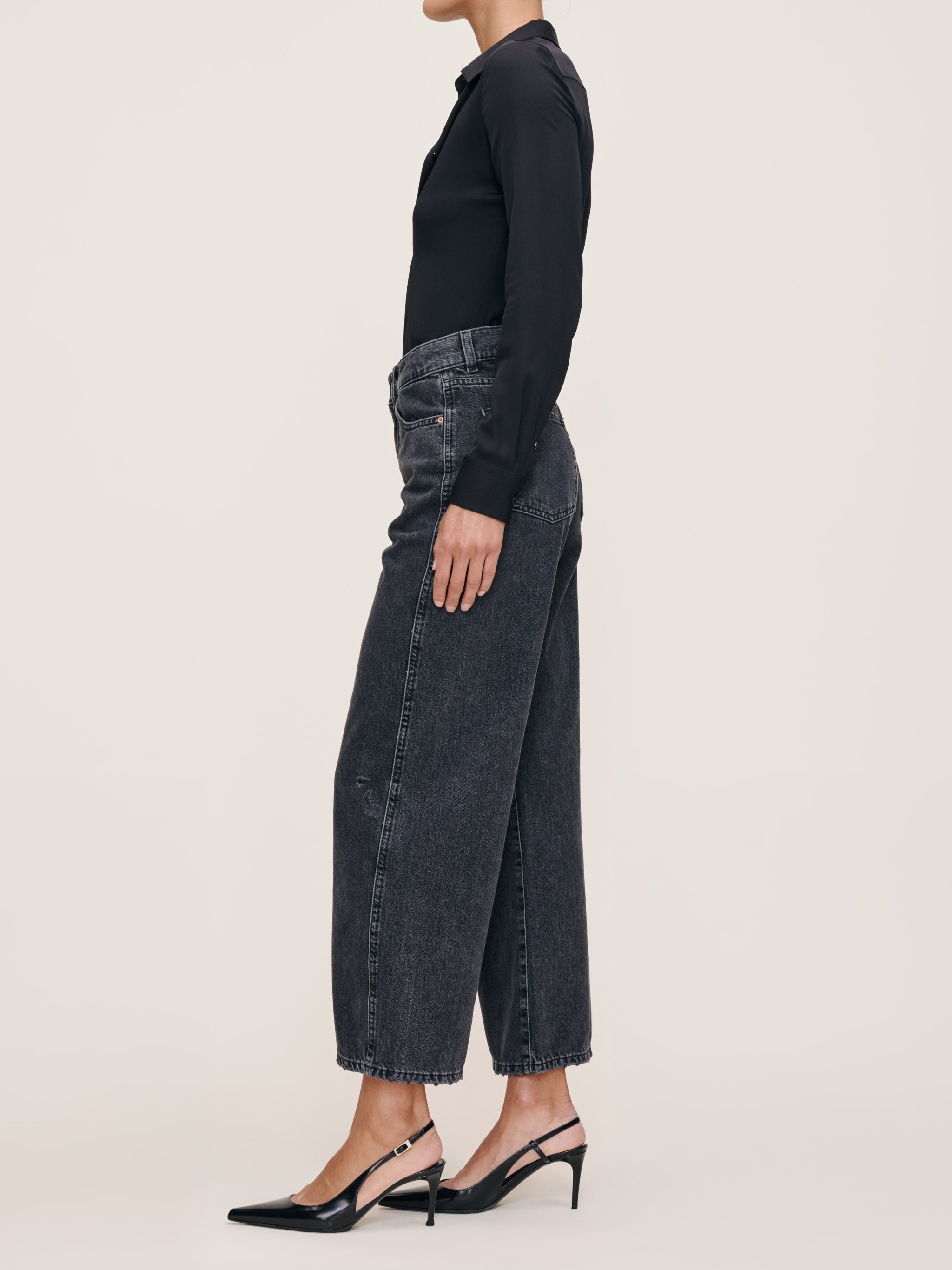 women's barrel black jean