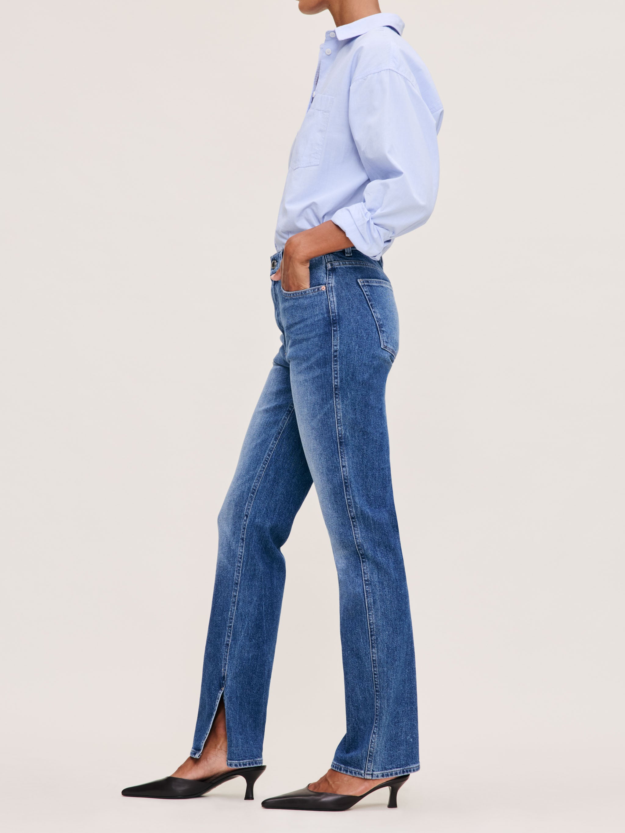 Women's High Rise Straight Leg Blue Jeans