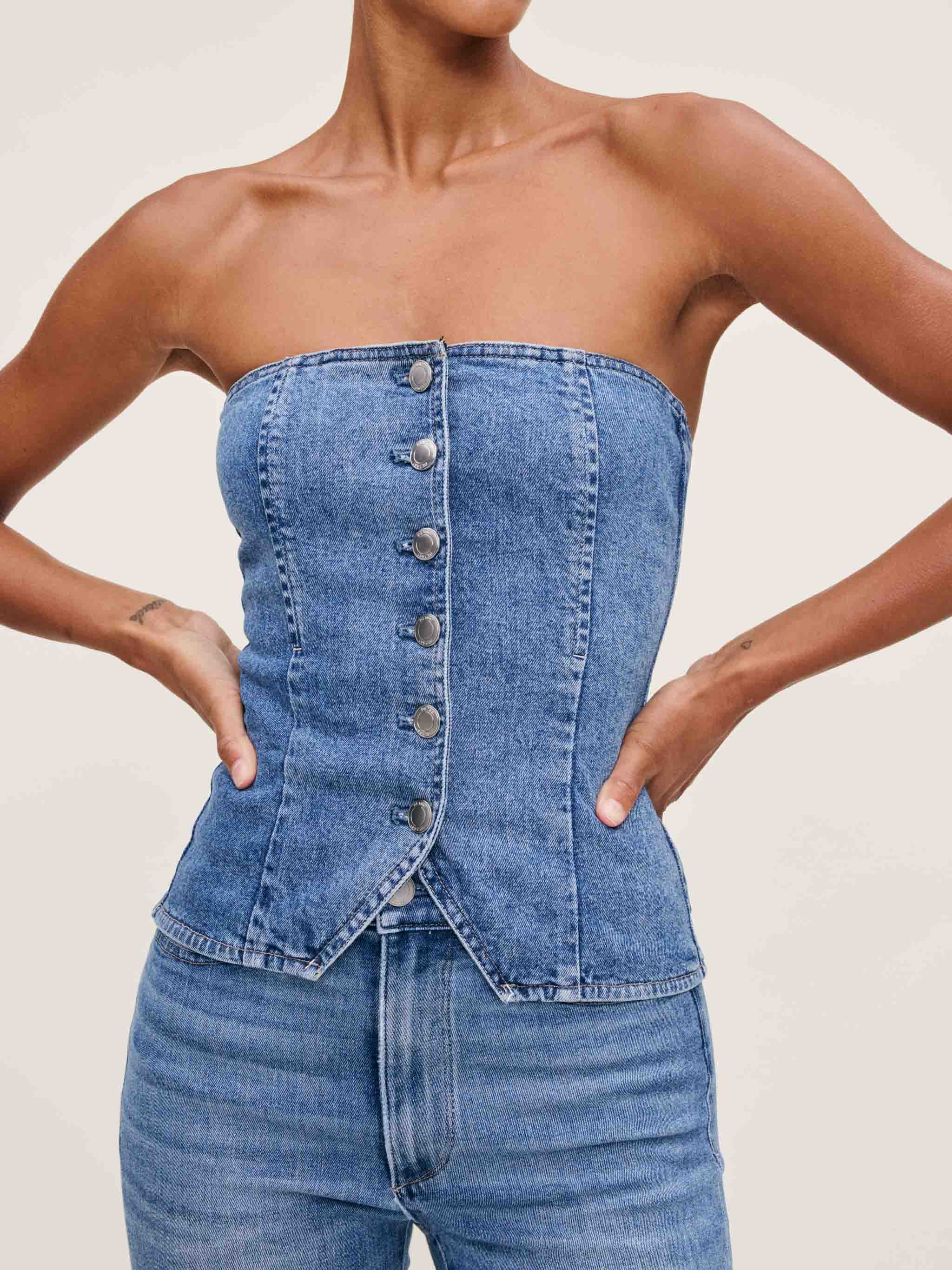 Women's Blue Denim Bustier Top