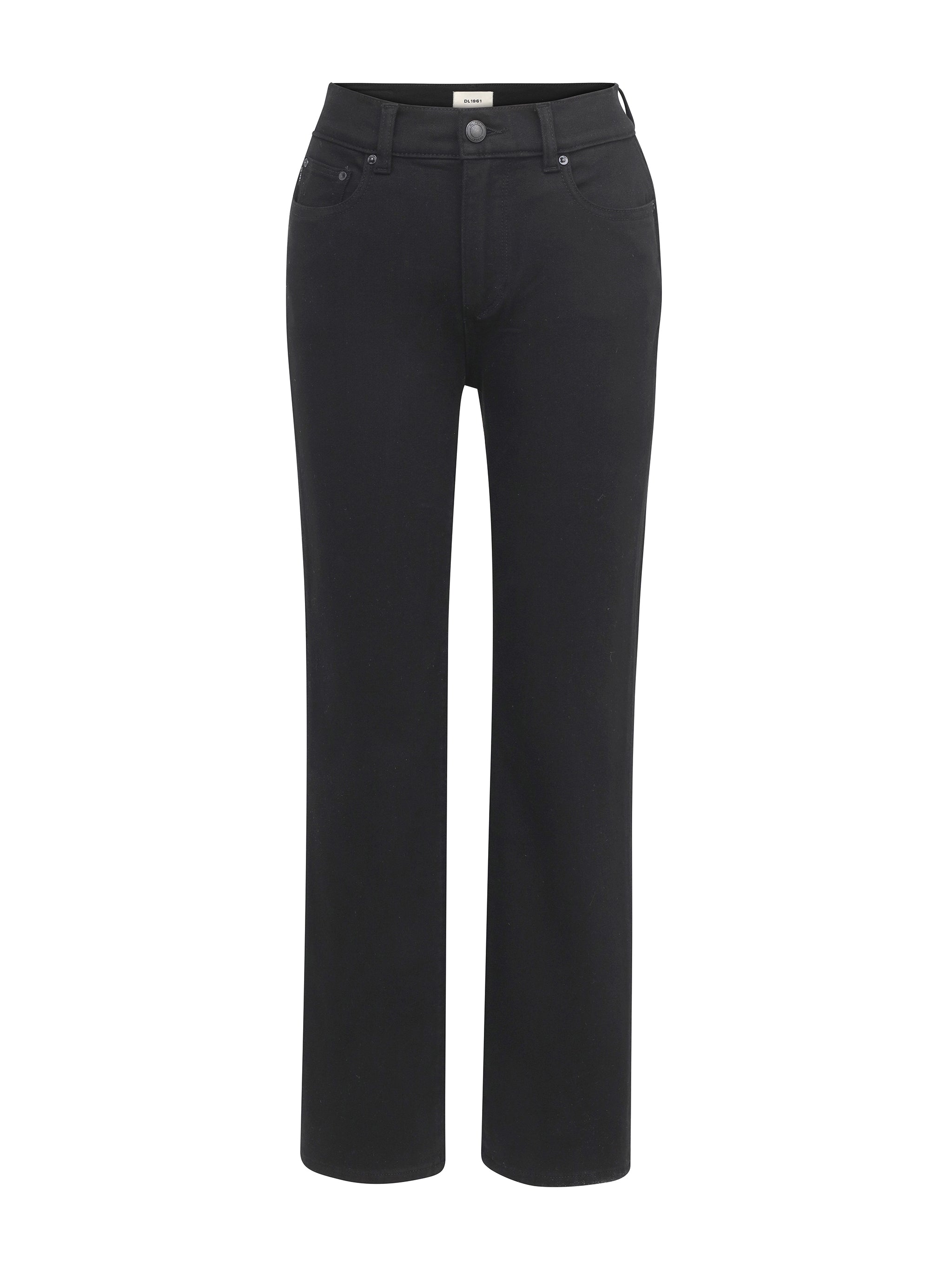 Mara Straight jeans in Black, ghost-mannequin product shot on white, front view.