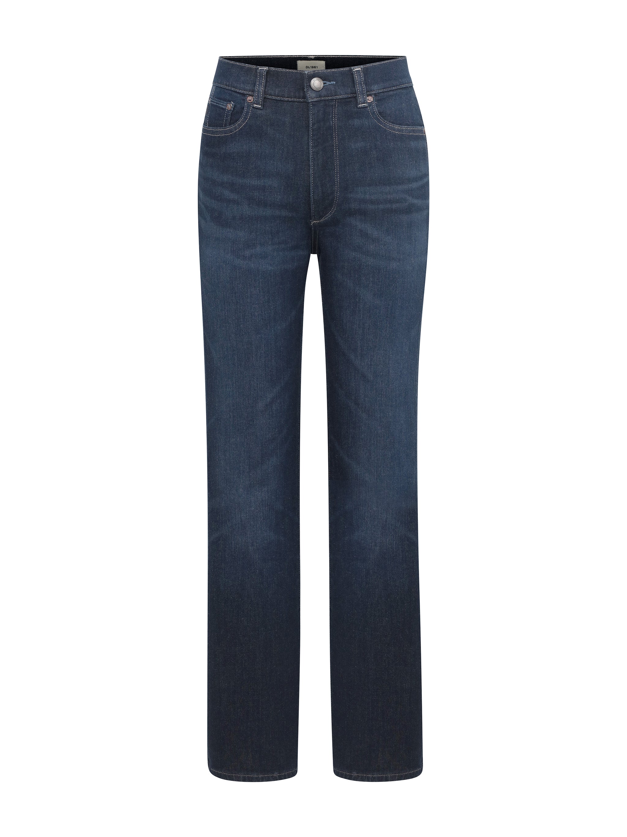 Halle jeans in Crescent Harbor, ghost-mannequin product shot on white, front view.