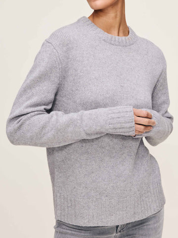 DL1961 Crewneck Sweater in light grey 'Ashen', close-up of knit body and ribbed cuffs.