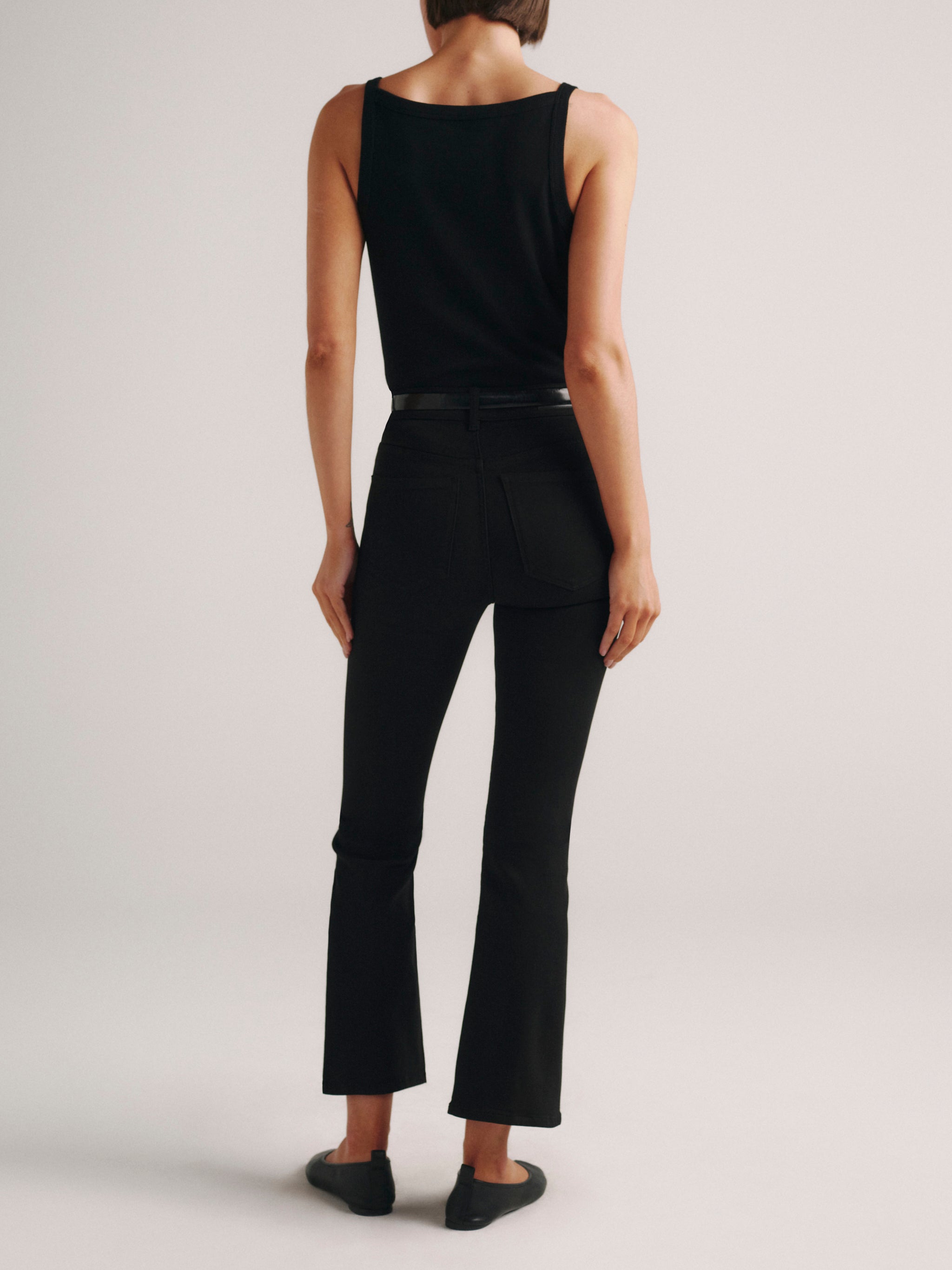 DL1961 Bridget Boot high-rise cropped bootcut jeans in dark 'Hail' wash, back view with five-pocket styling.