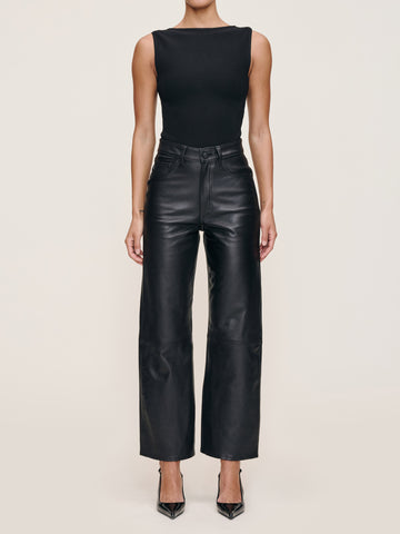 Karmine Refined Wide Leg High Rise 28" Leather Pants | Obsidian
