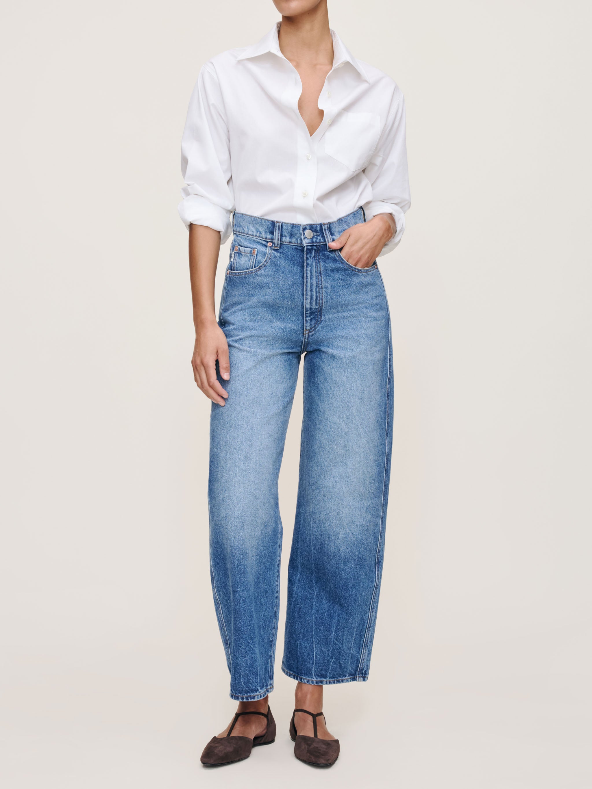 Taylor Relaxed Barrel High Rise Ankle Jeans | North Water