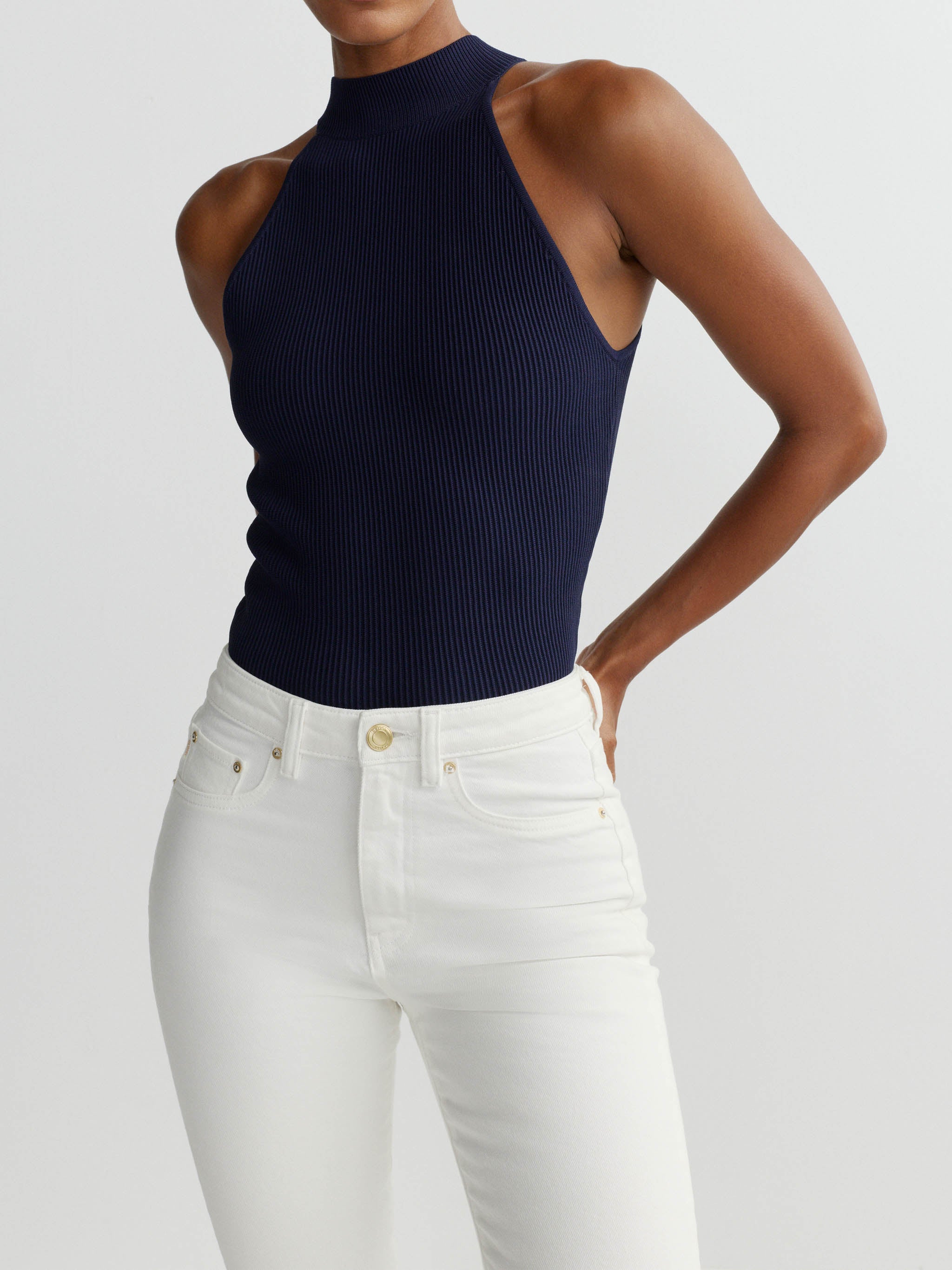 Mock Neck Top Instasculpt™ Rib | Bright Navy