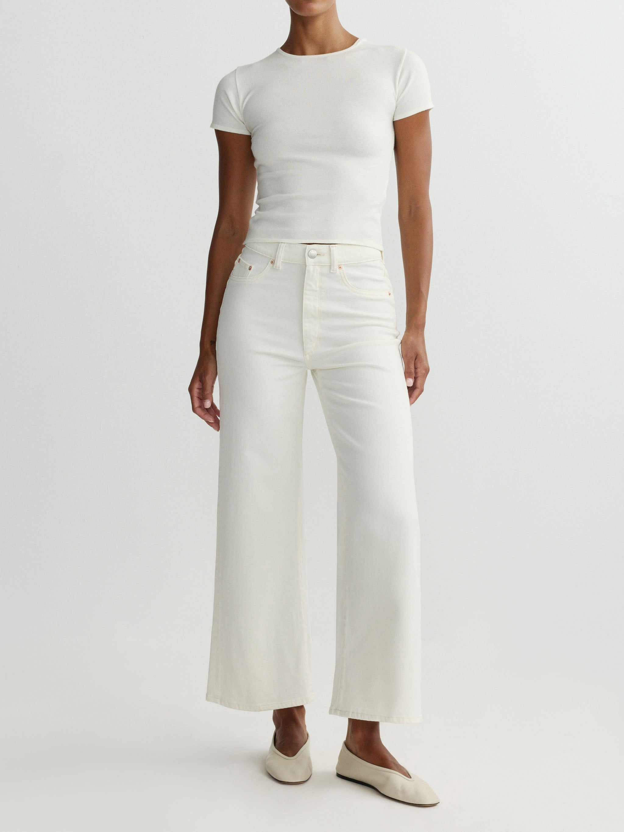 Hepburn Wide Leg High Rise Ankle Jeans | Eggshell