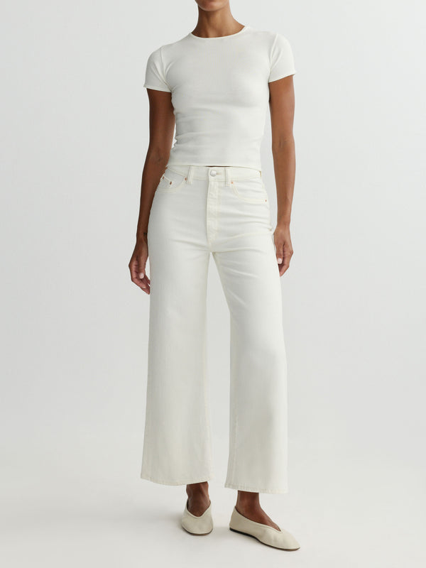 Hepburn Wide Leg High Rise Ankle Jeans | Eggshell