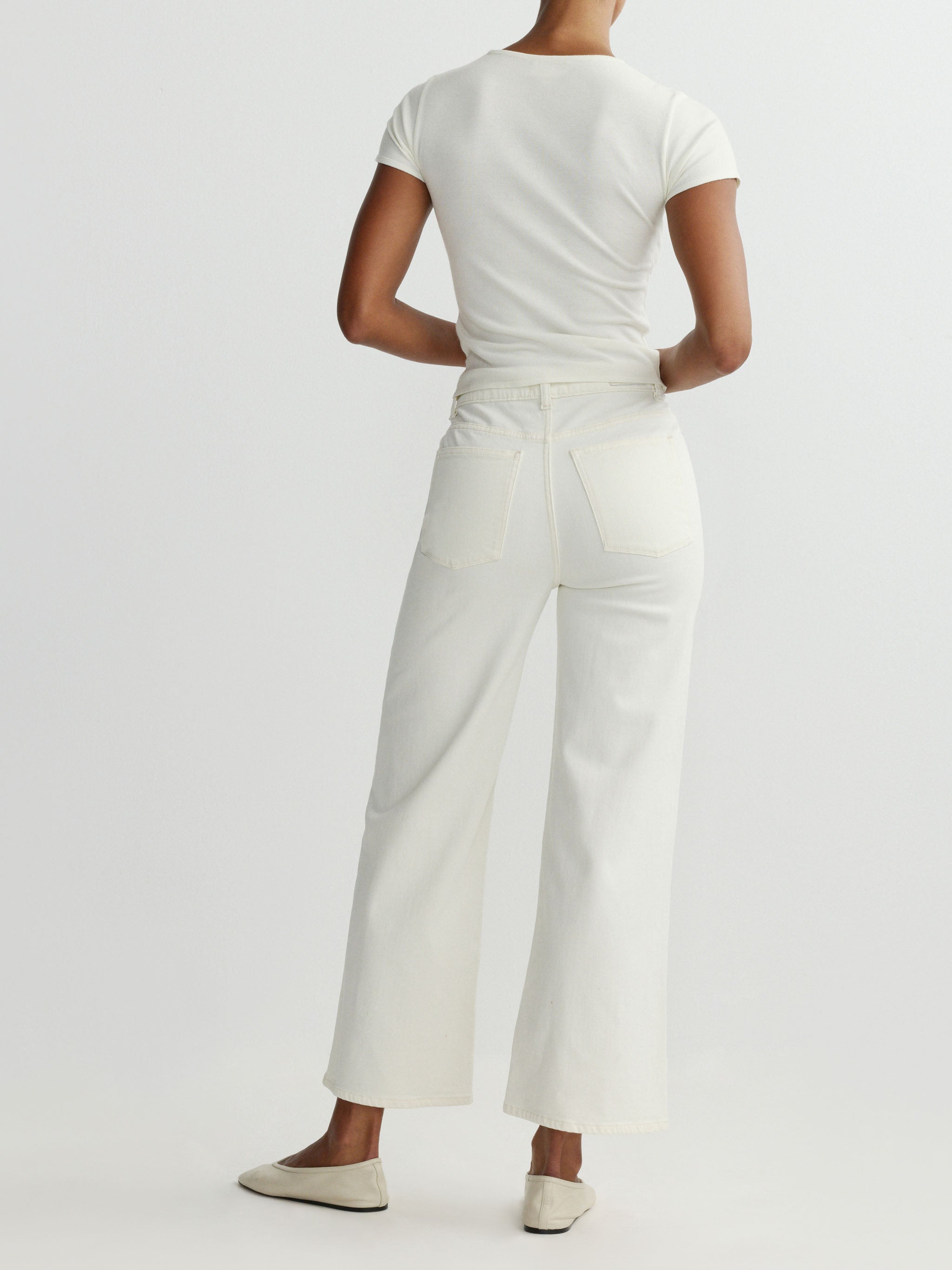 Hepburn Wide Leg High Rise Ankle Jeans | Eggshell