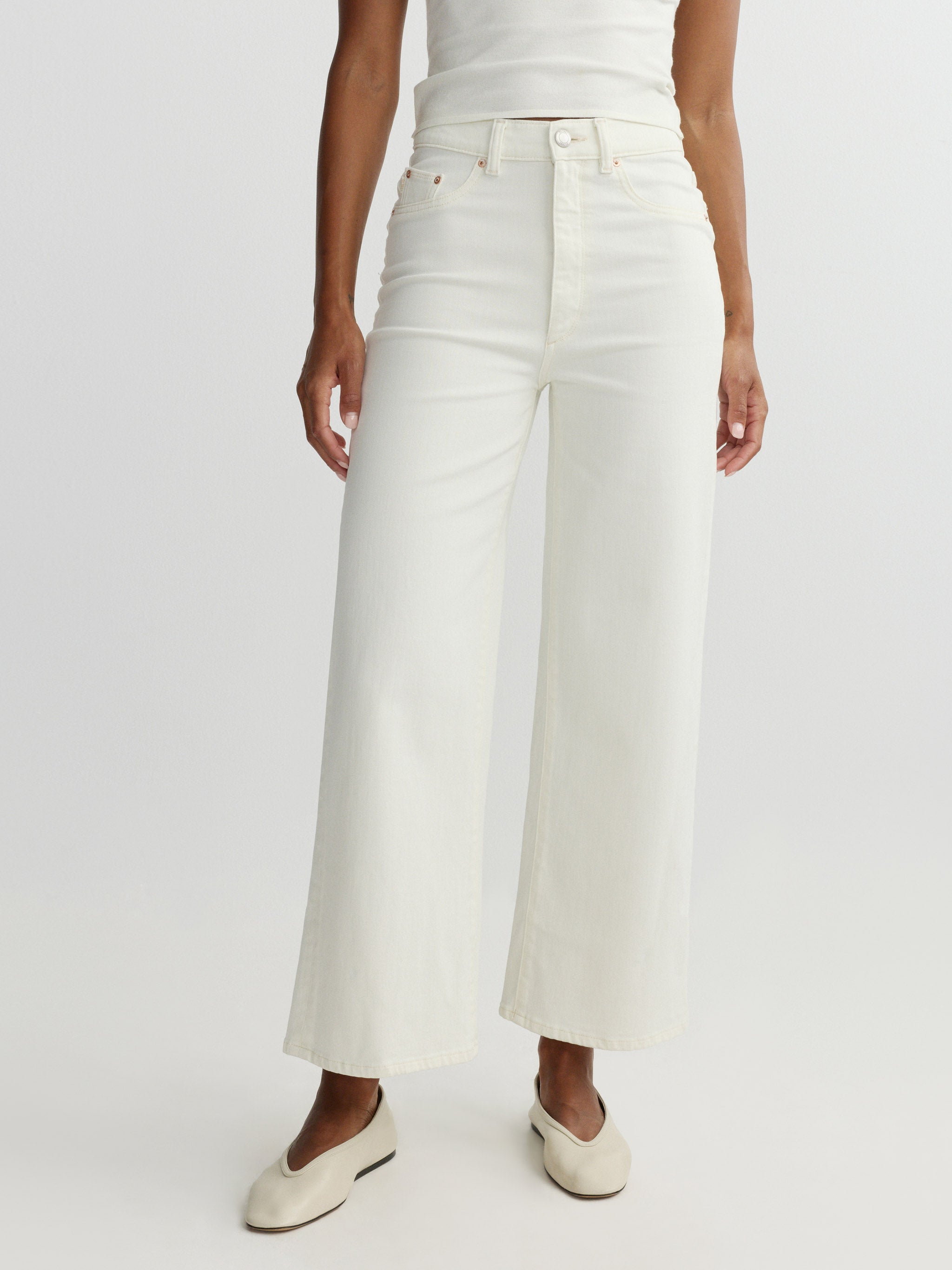Hepburn Wide Leg High Rise Ankle Jeans | Eggshell