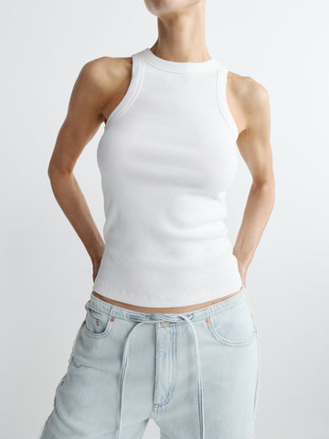 High Neck Ribbed Tank in White - Cotton Rib | DL1961 | DL1961