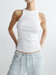 Ribbed Tank High Neck | White