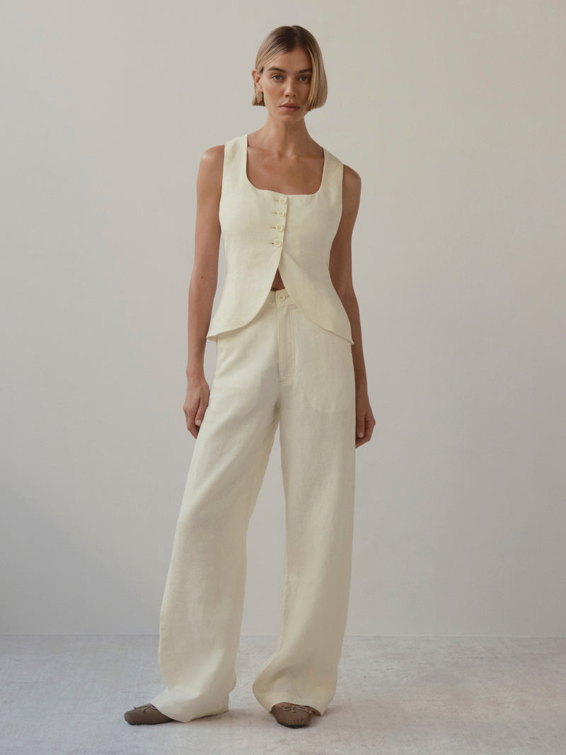 Taylor Relaxed Barrel High Rise 31" Pants | Crema Linen