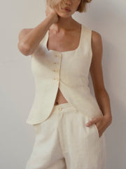 Mona Vest | Crema Linen