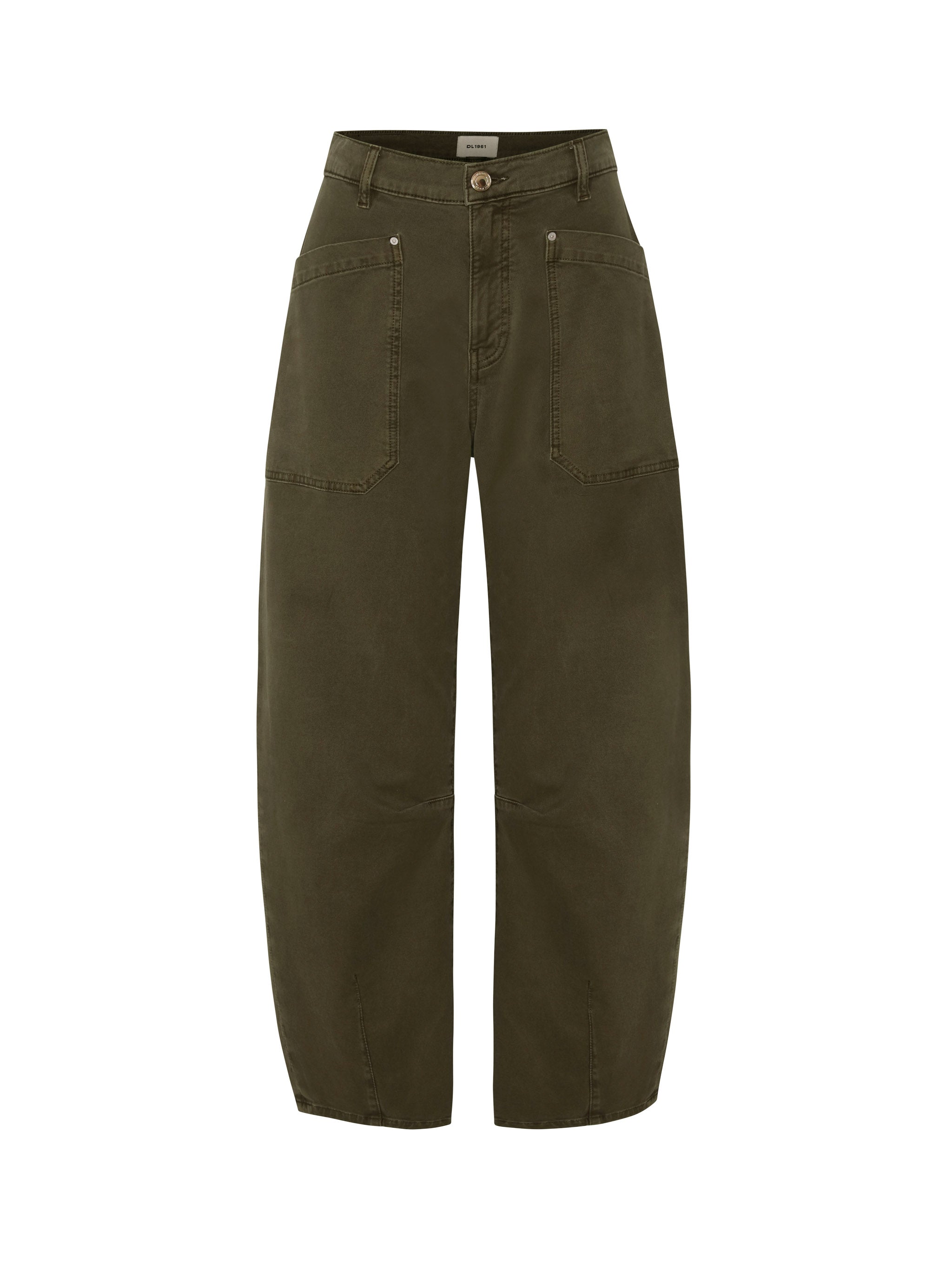 Bilie Easy Barrel jeans in Pine, ghost-mannequin product shot on white, front view.