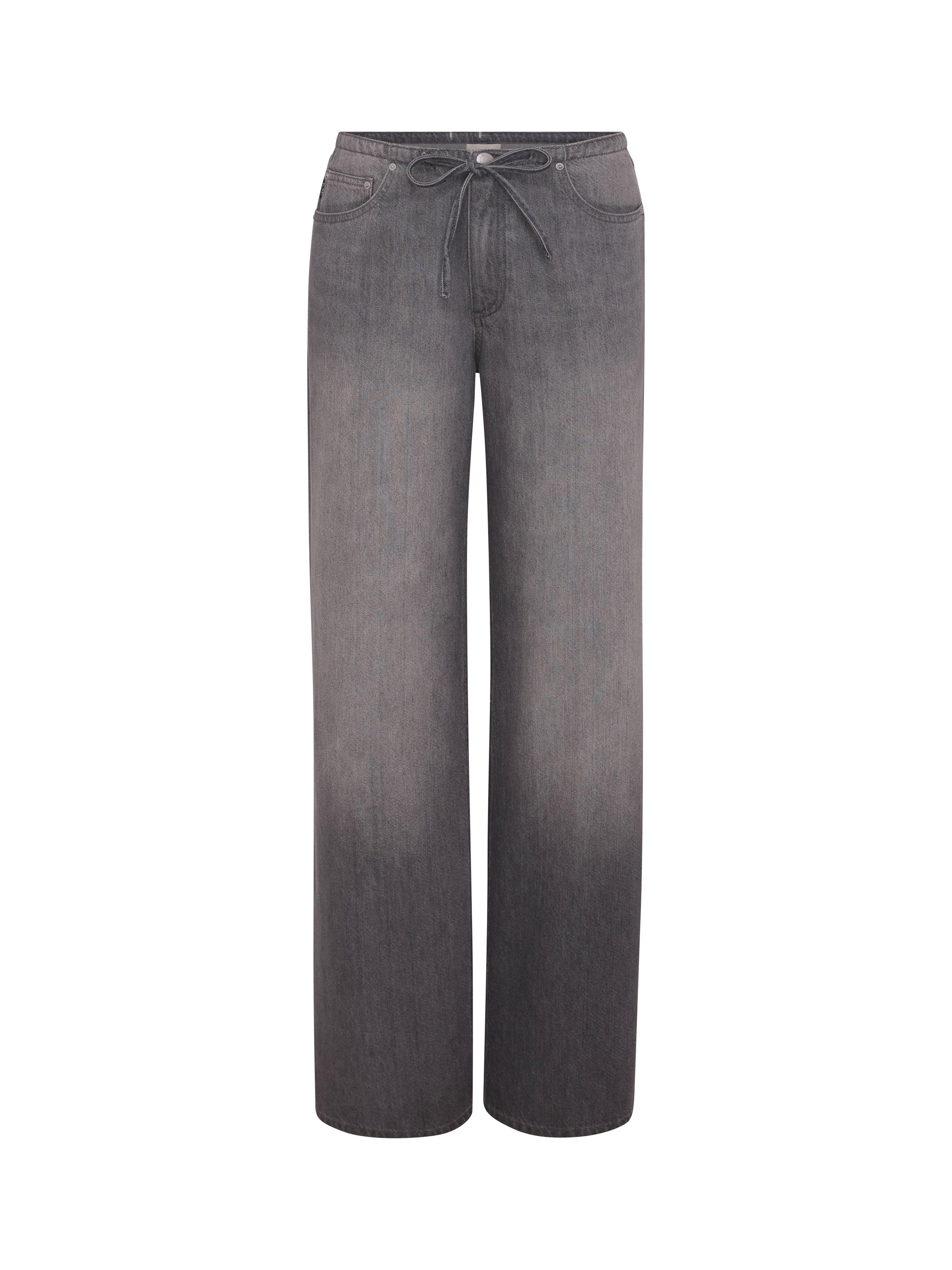 Sienna Low-Slung Wide Leg jeans in Ash Grey, ghost-mannequin product shot on white, front.