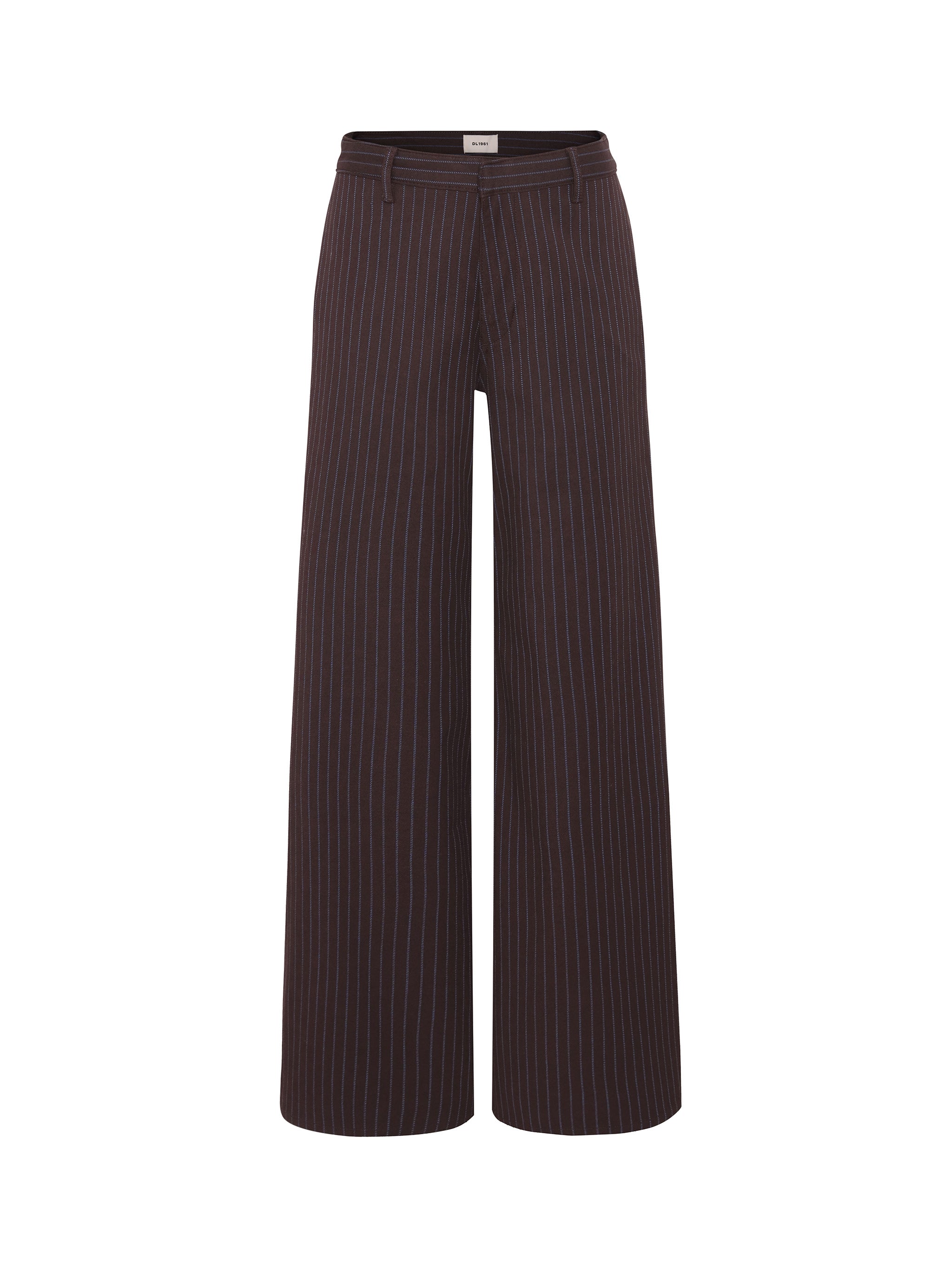 Alex Baggy Wide Leg jeans in Brown Blue Stripe, ghost-mannequin product shot on white, front.