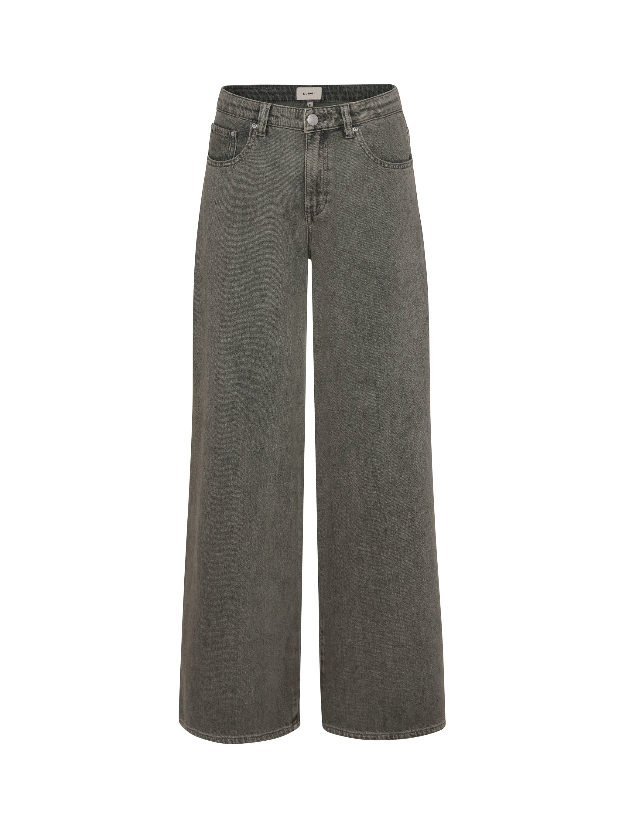 Alex Baggy Wide Leg jeans in Character Green, ghost-mannequin product shot on white, front.