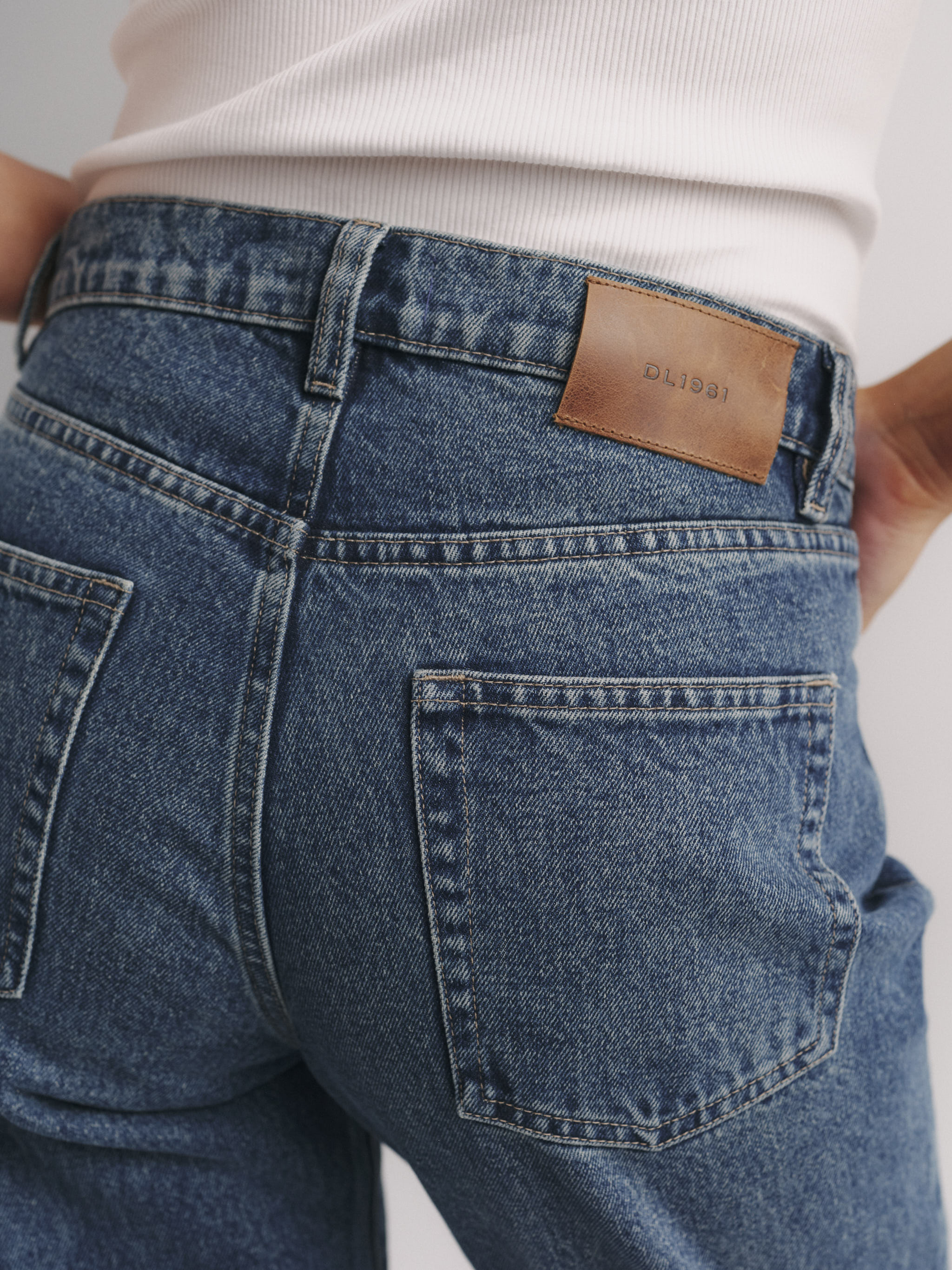 DL1961 x Olympia Slim Straight Jeans in Royal — back pocket detail