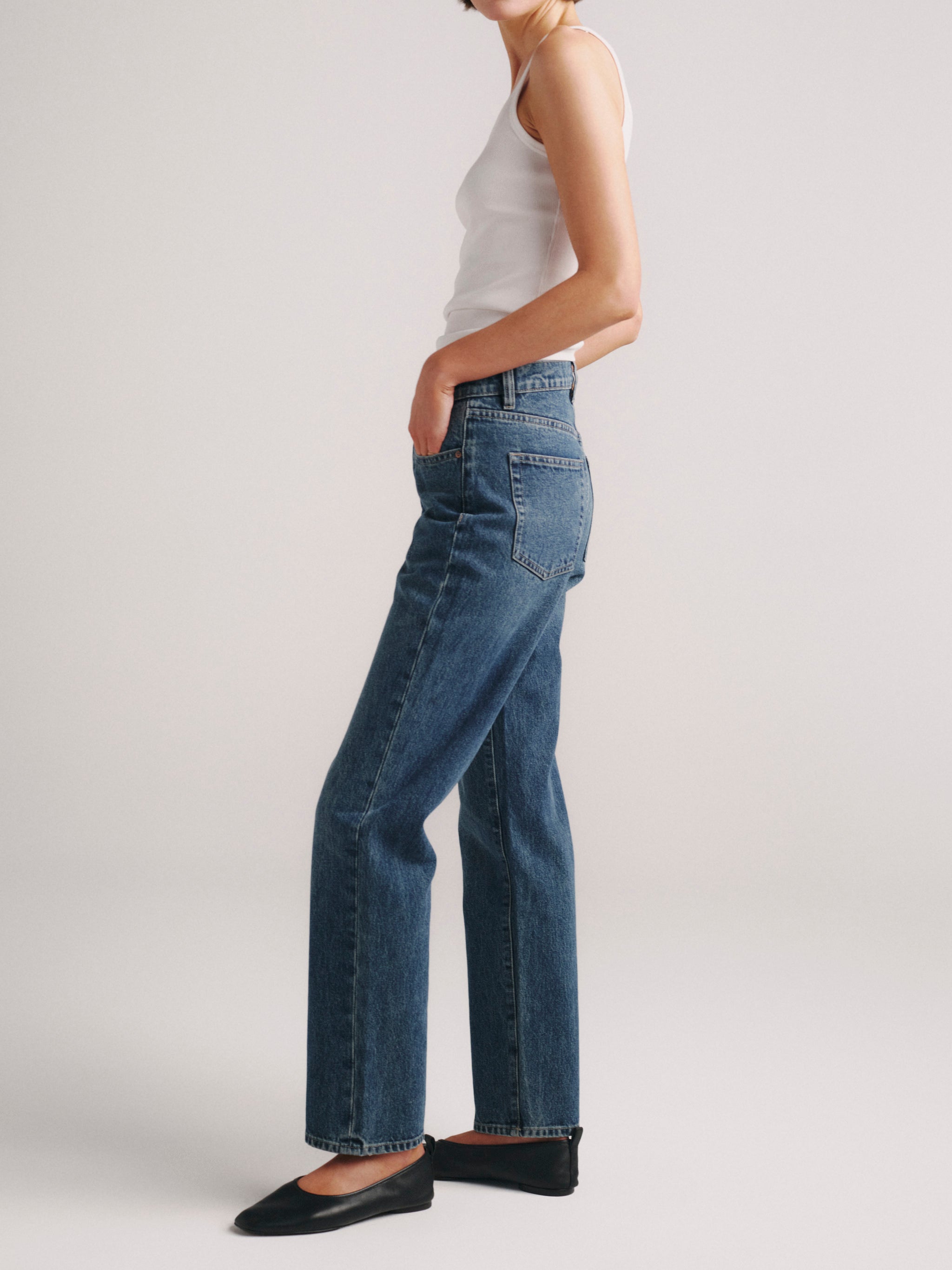 DL1961 x Olympia Slim Straight Jeans in Royal — side view