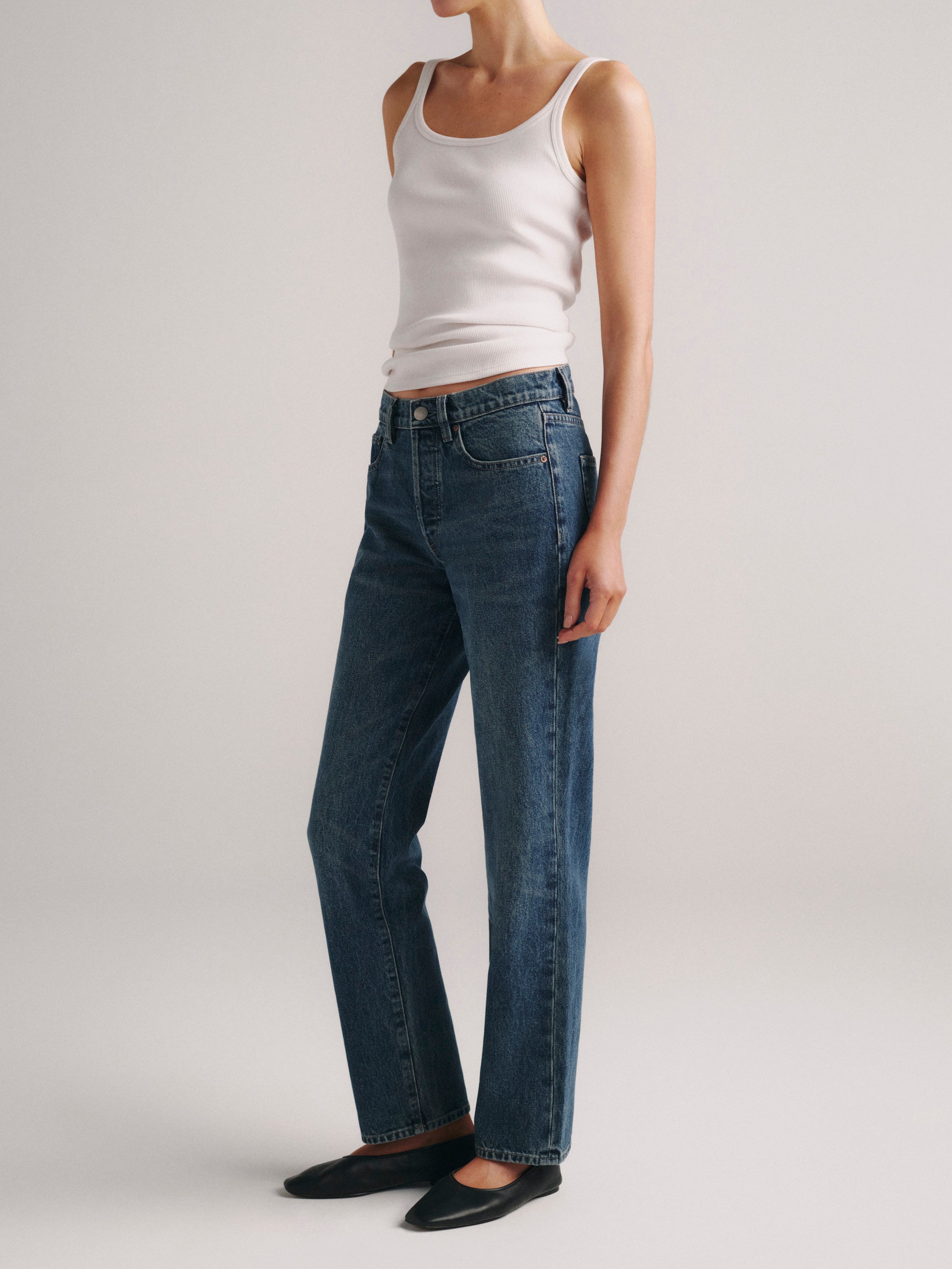 DL1961 x Olympia Slim Straight Jeans in Royal — three-quarter view