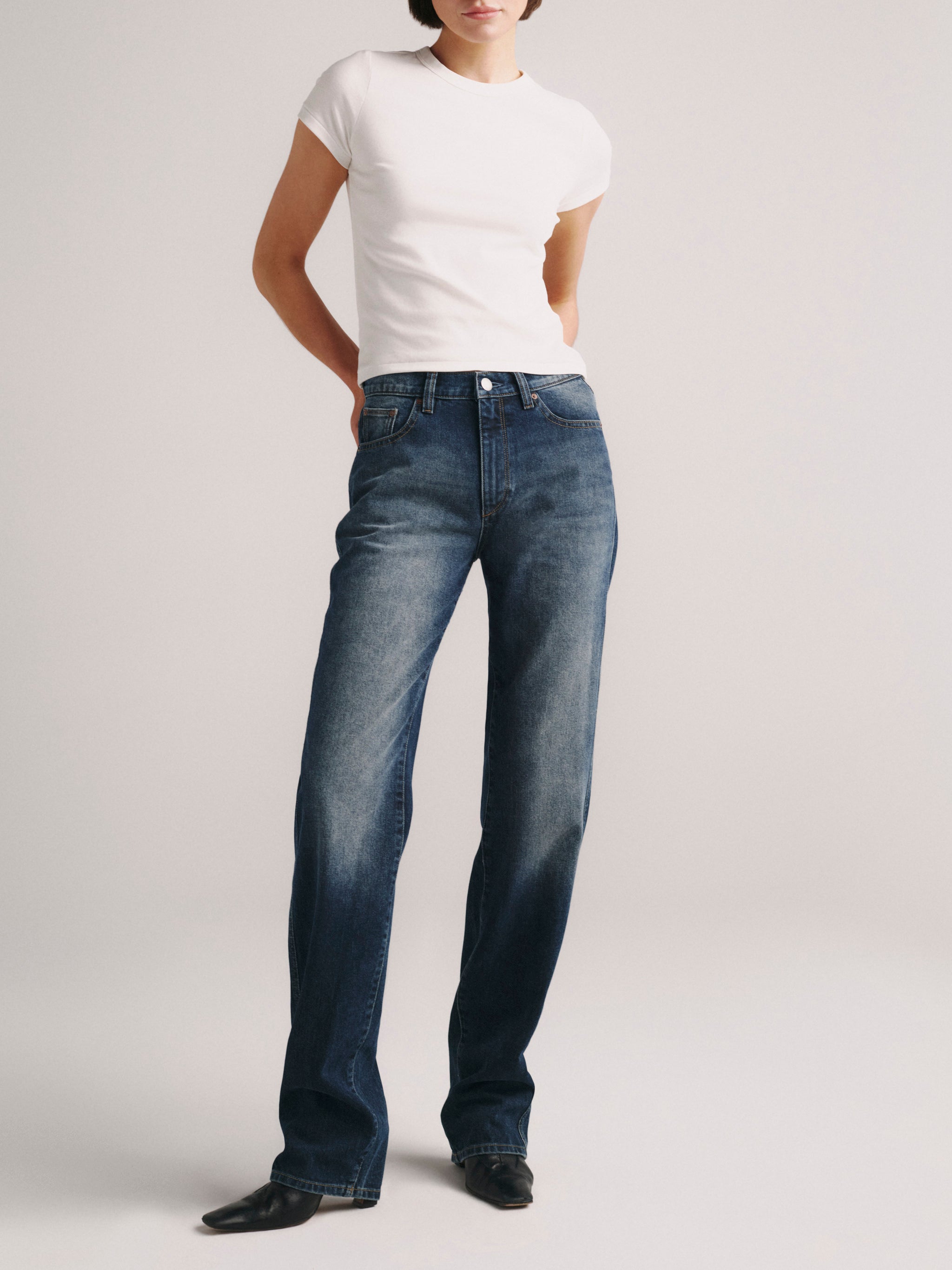 DL1961 x Olympia Cate Classic Straight Jeans in Drama — front view