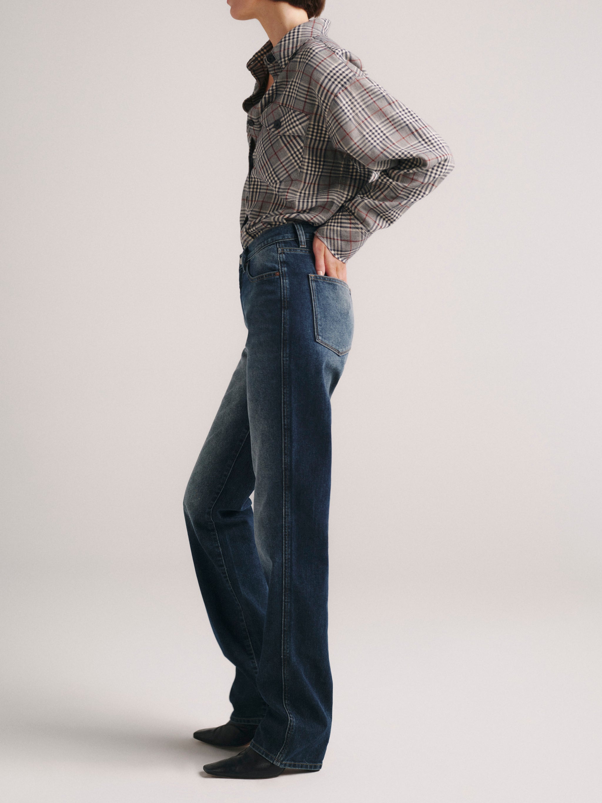 DL1961 x Olympia Cate Classic Straight Jeans in Drama — three-quarter view