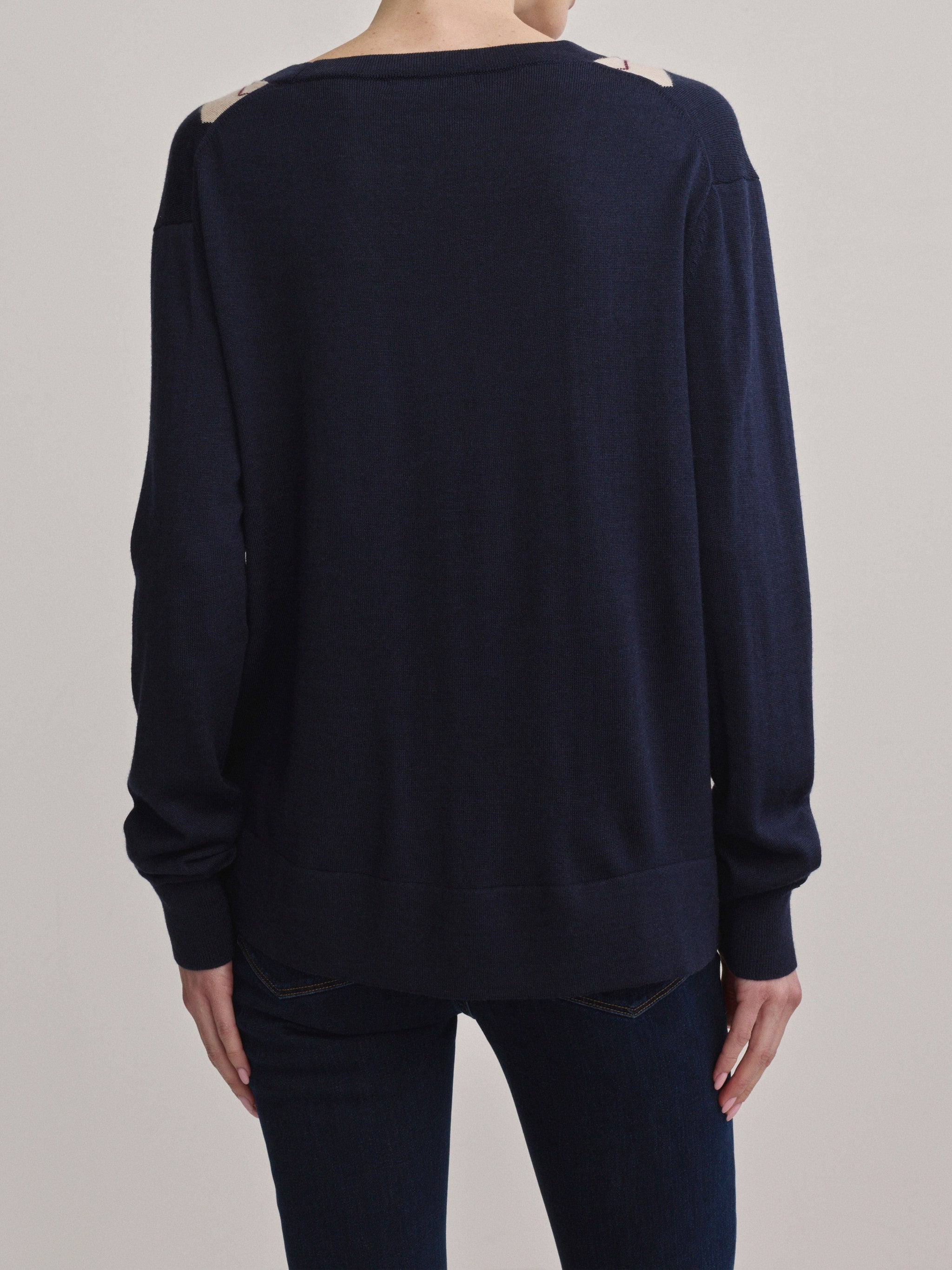 V-Neck Cardigan | Navy Argyle