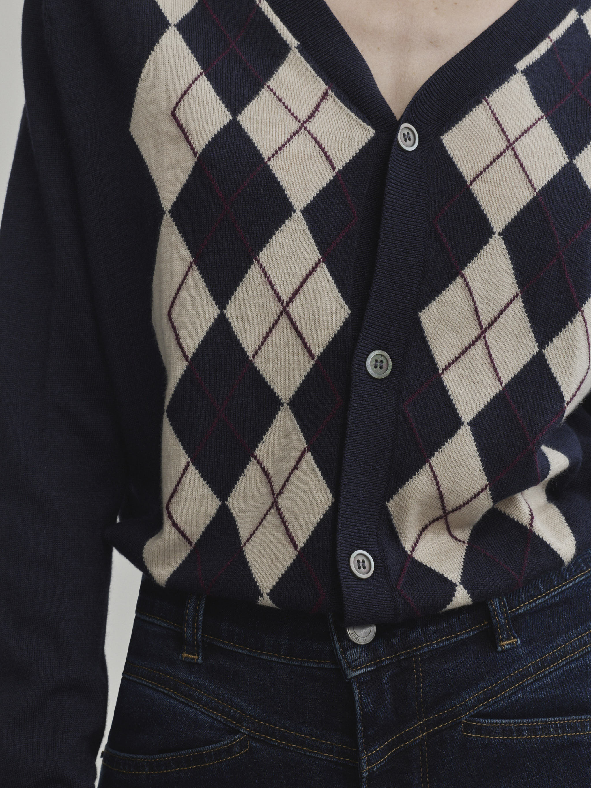 V-Neck Cardigan | Navy Argyle