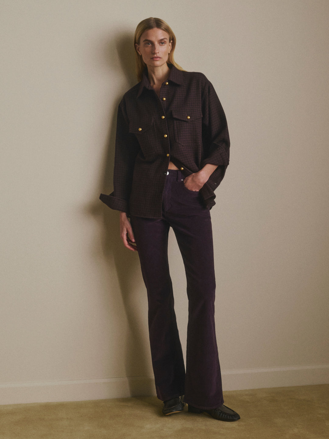 Addison Overshirt | Malbec Houndstooth