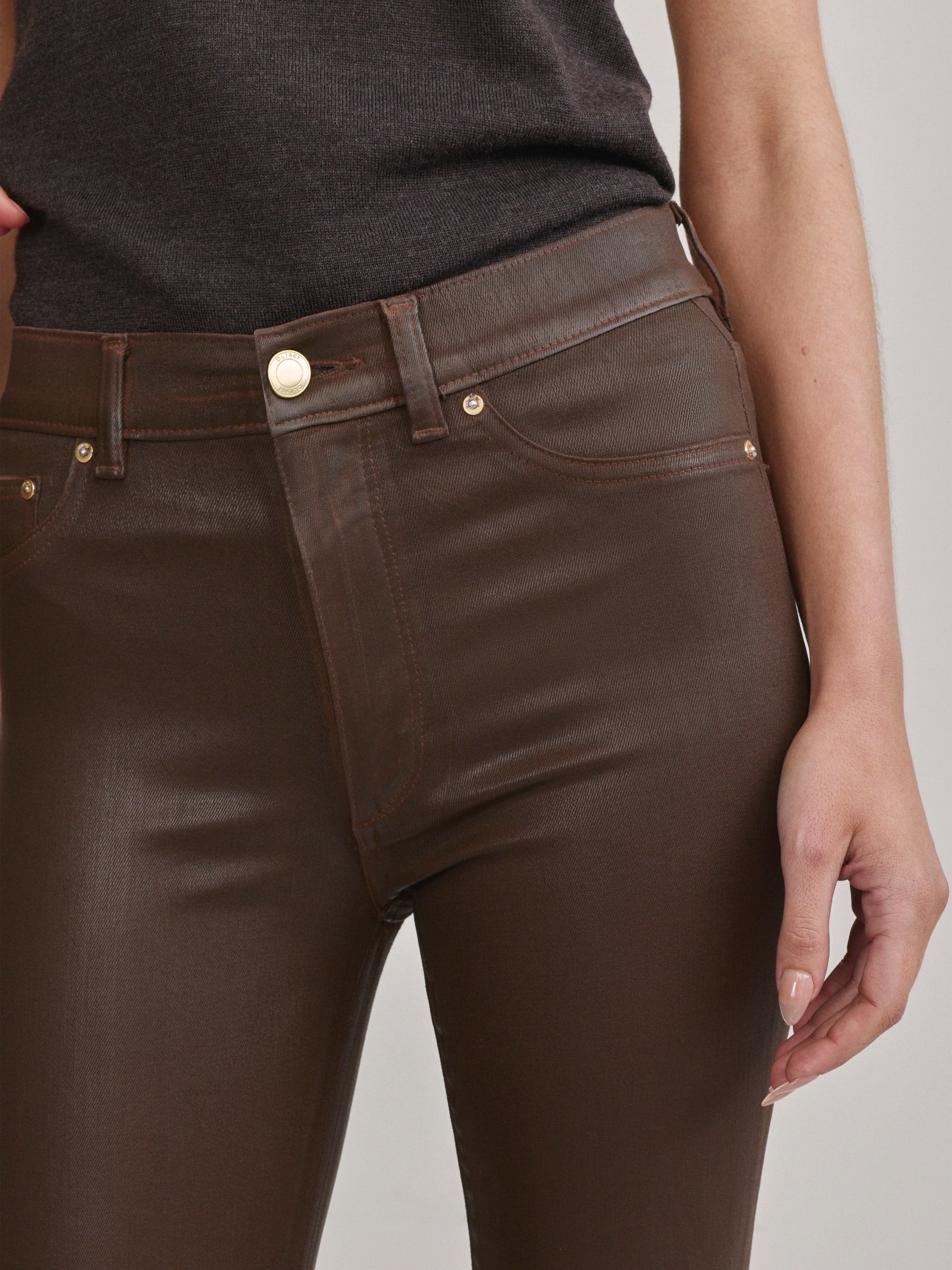 Bridget Bootcut High Rise Instasculpt™ Crop Jeans | Brownstone Coated