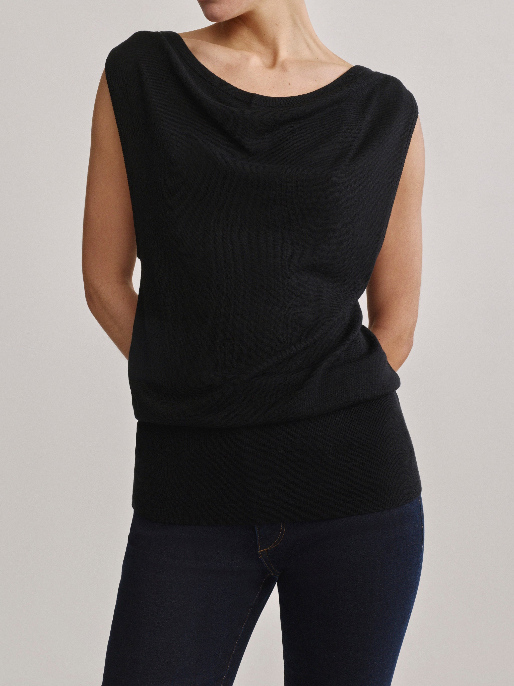 Cowl Neck Knit Top | Black