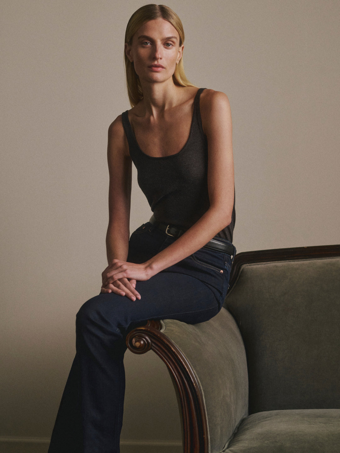 Scoop Neck Merino Wool Knit Tank | Coal