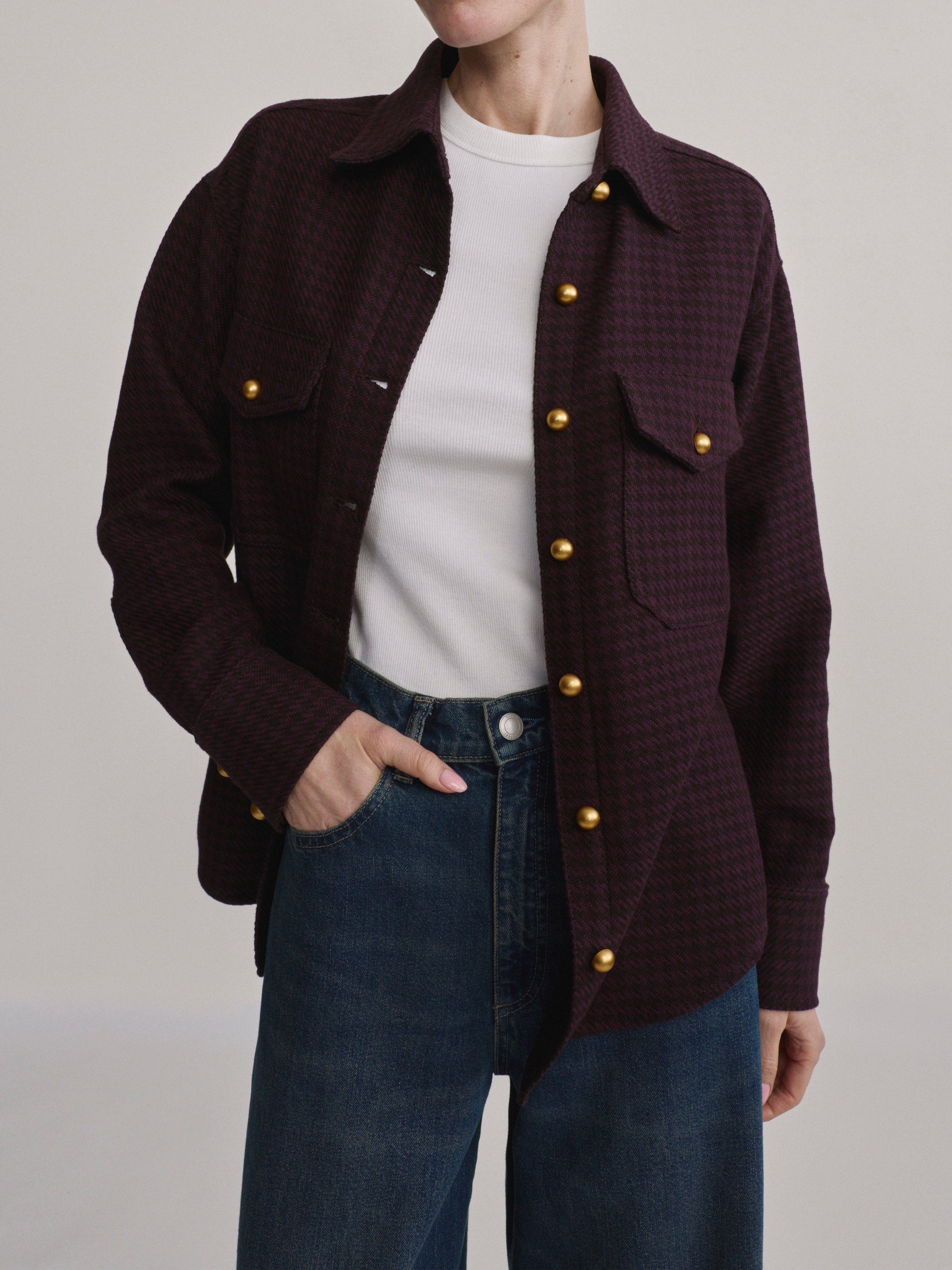 Addison Overshirt | Malbec Houndstooth