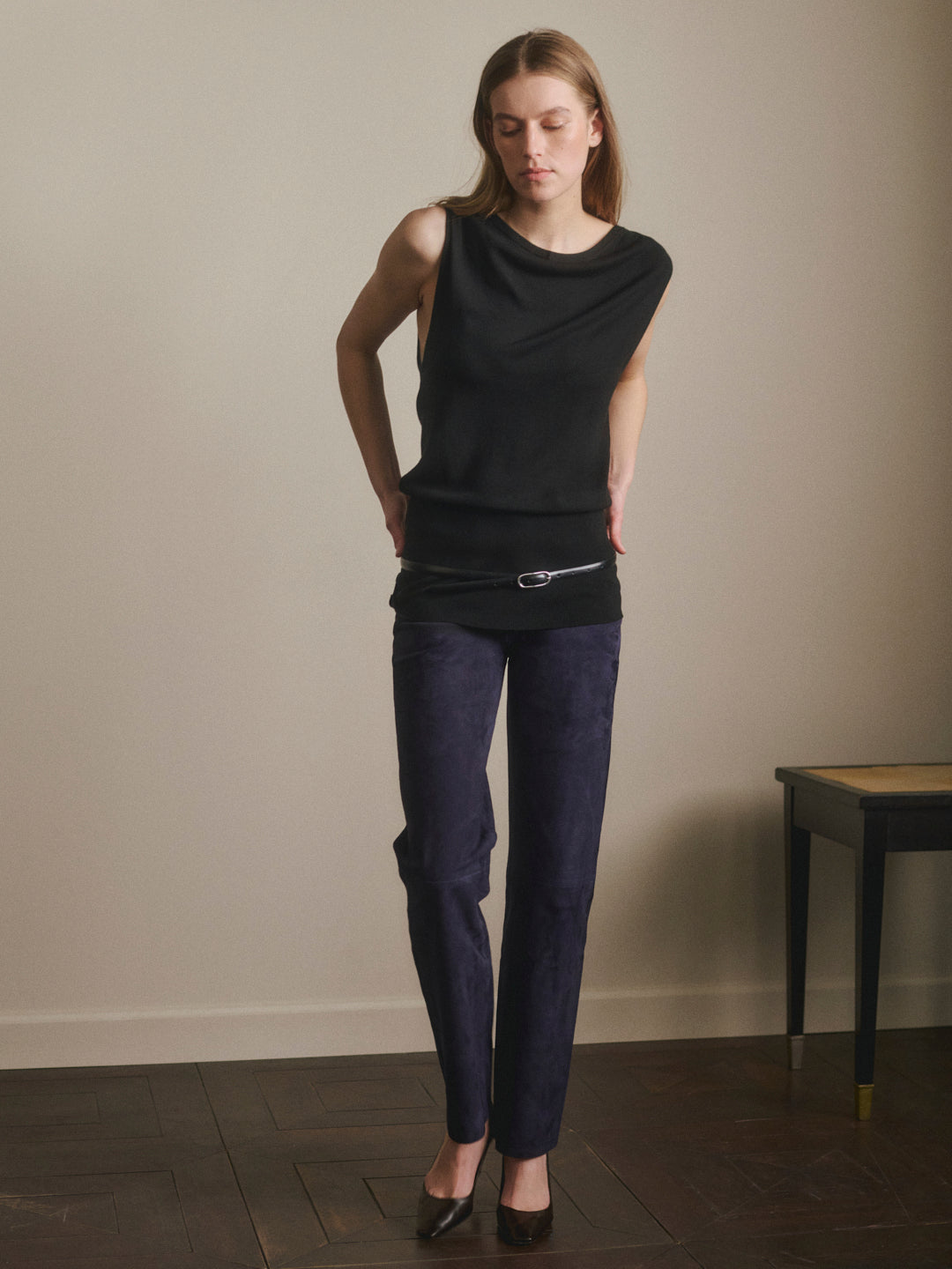 Cowl Neck Knit Top | Black