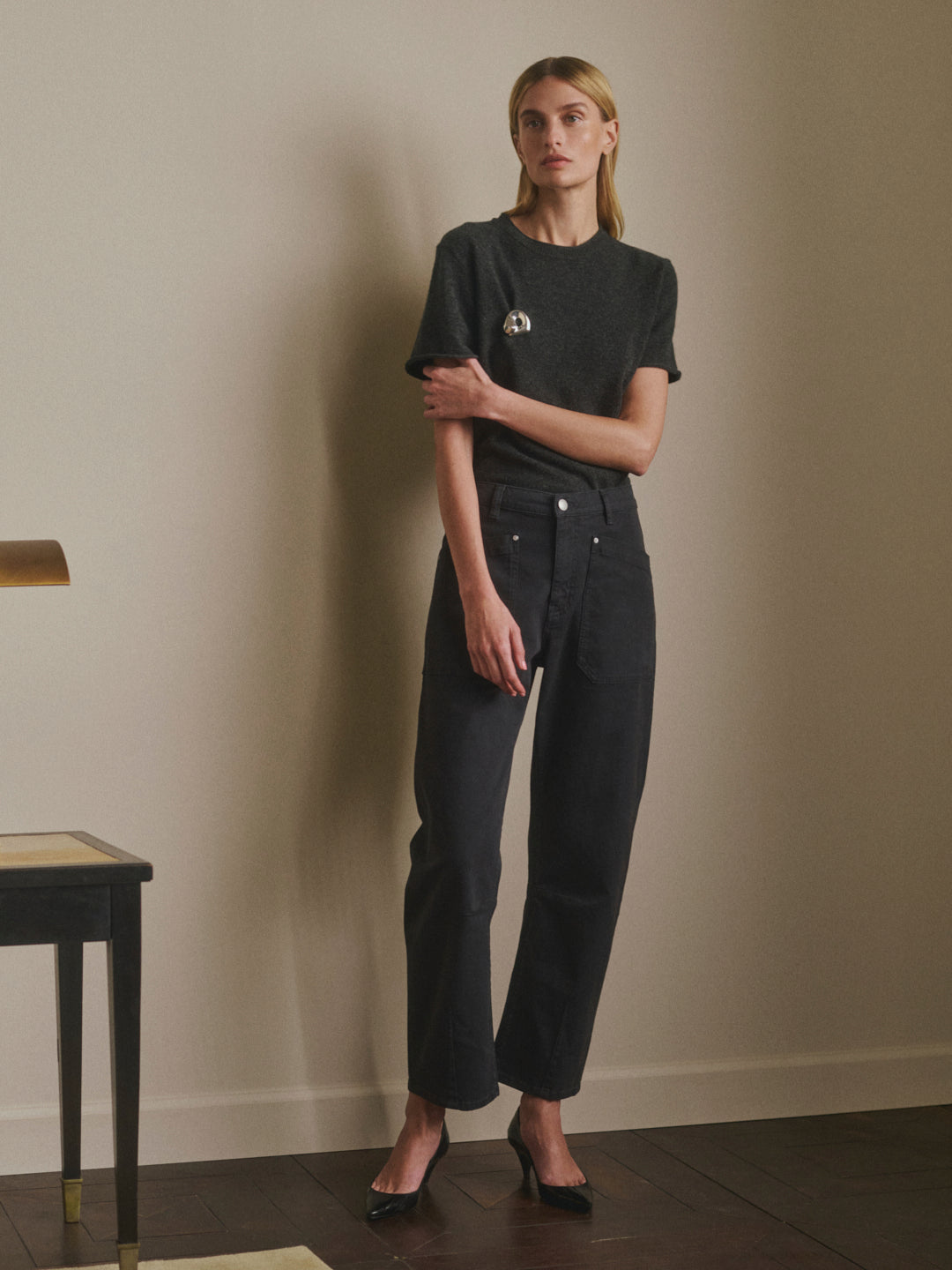 Cashmere Knit Tee | Charcoal