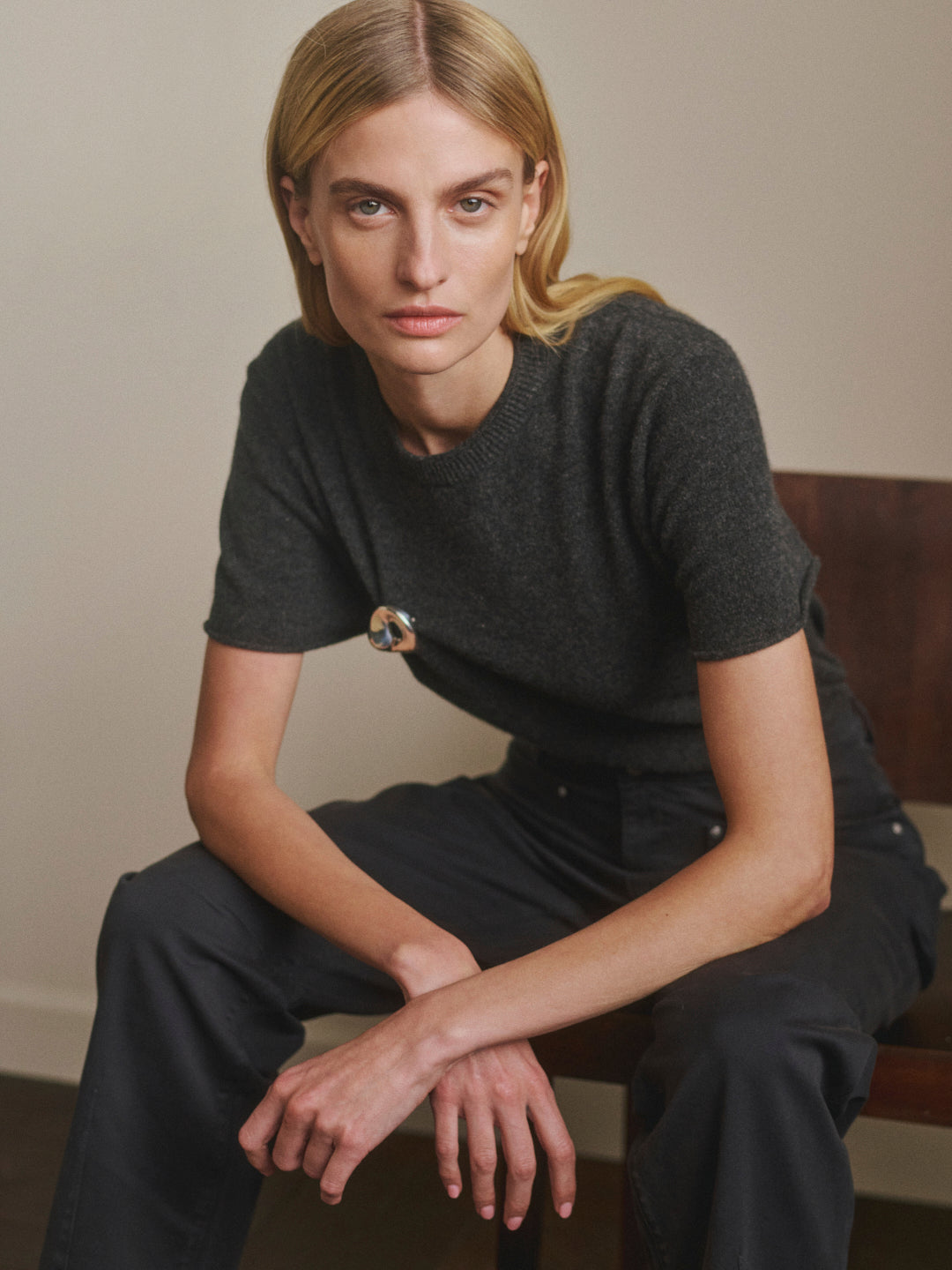 Cashmere Knit Tee | Charcoal