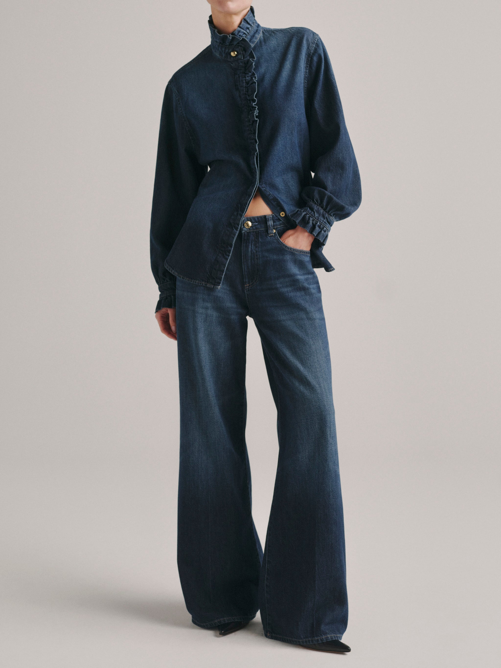 Ruffle Denim Shirt | Fall Blues Aura