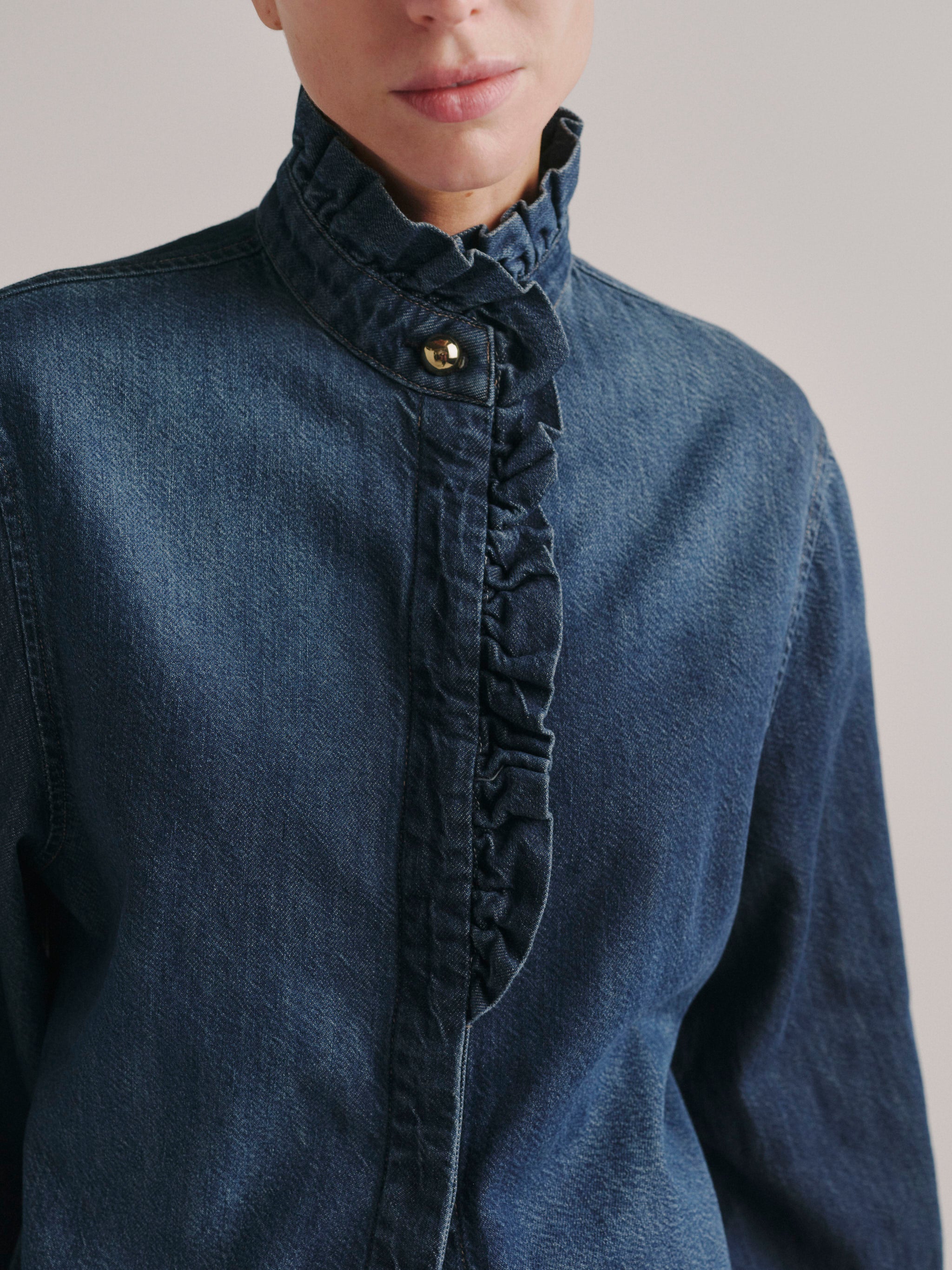 Ruffle Denim Shirt | Fall Blues Aura