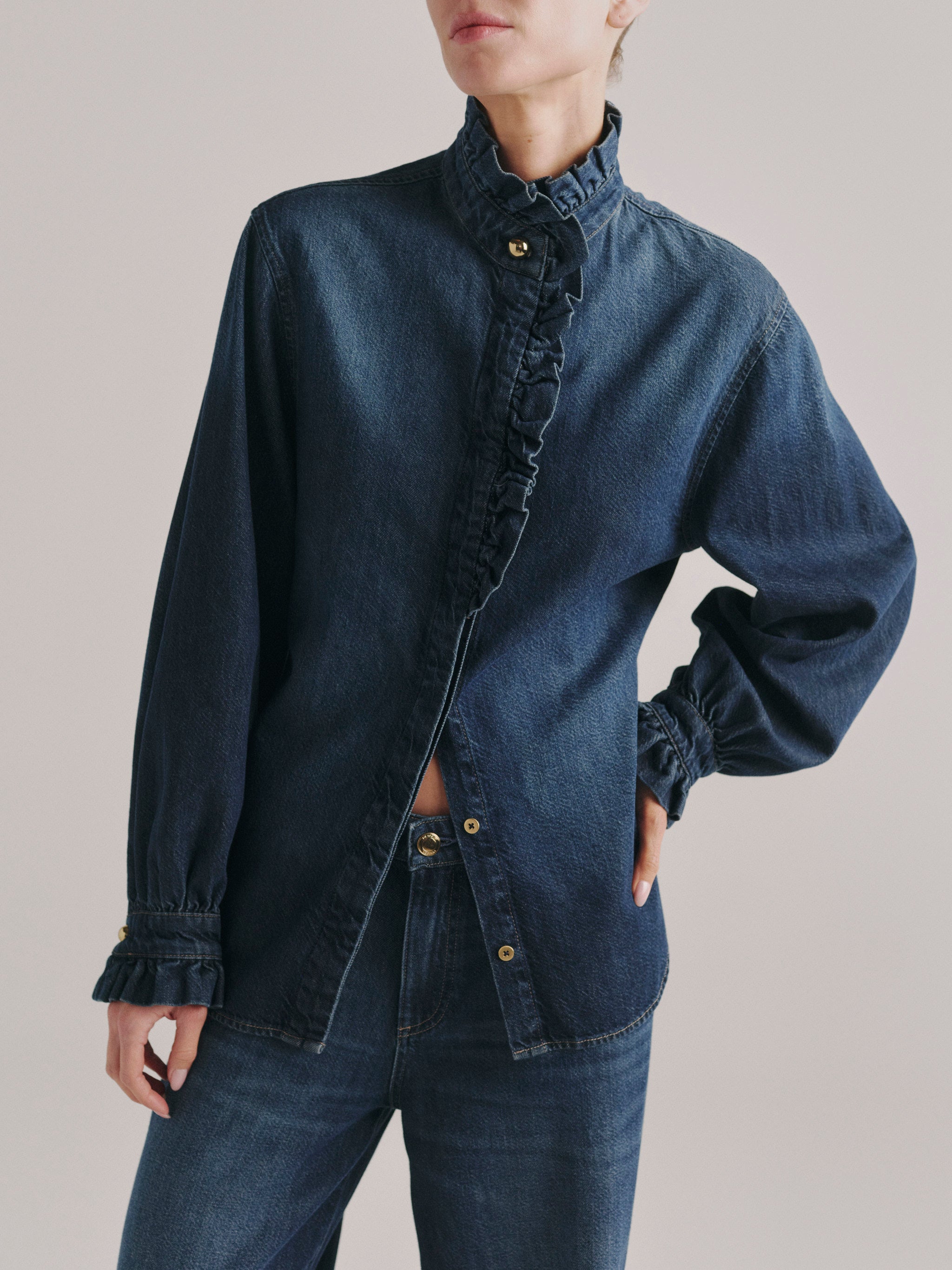 Ruffle Denim Shirt | Fall Blues Aura
