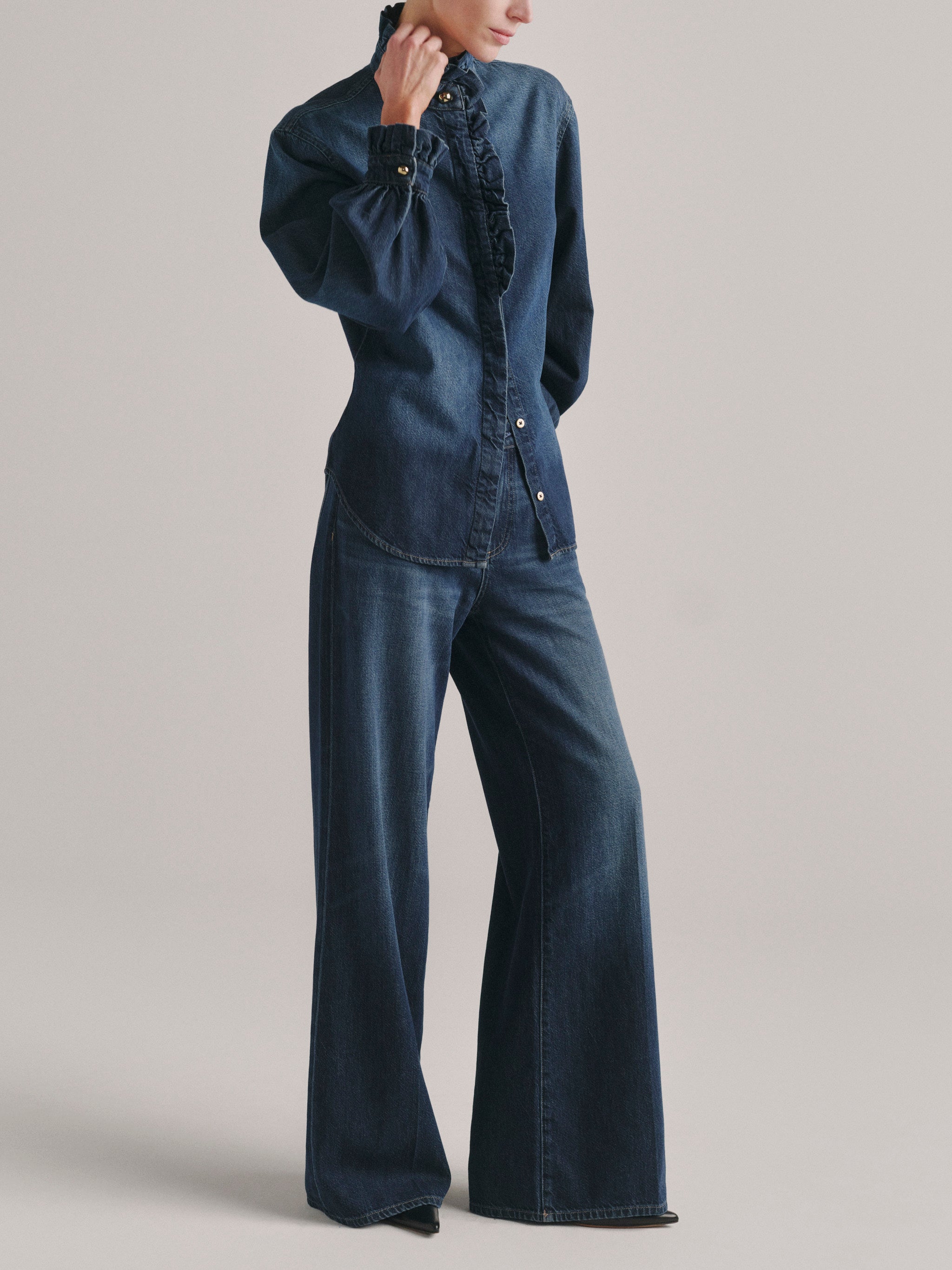 Ruffle Denim Shirt | Fall Blues Aura