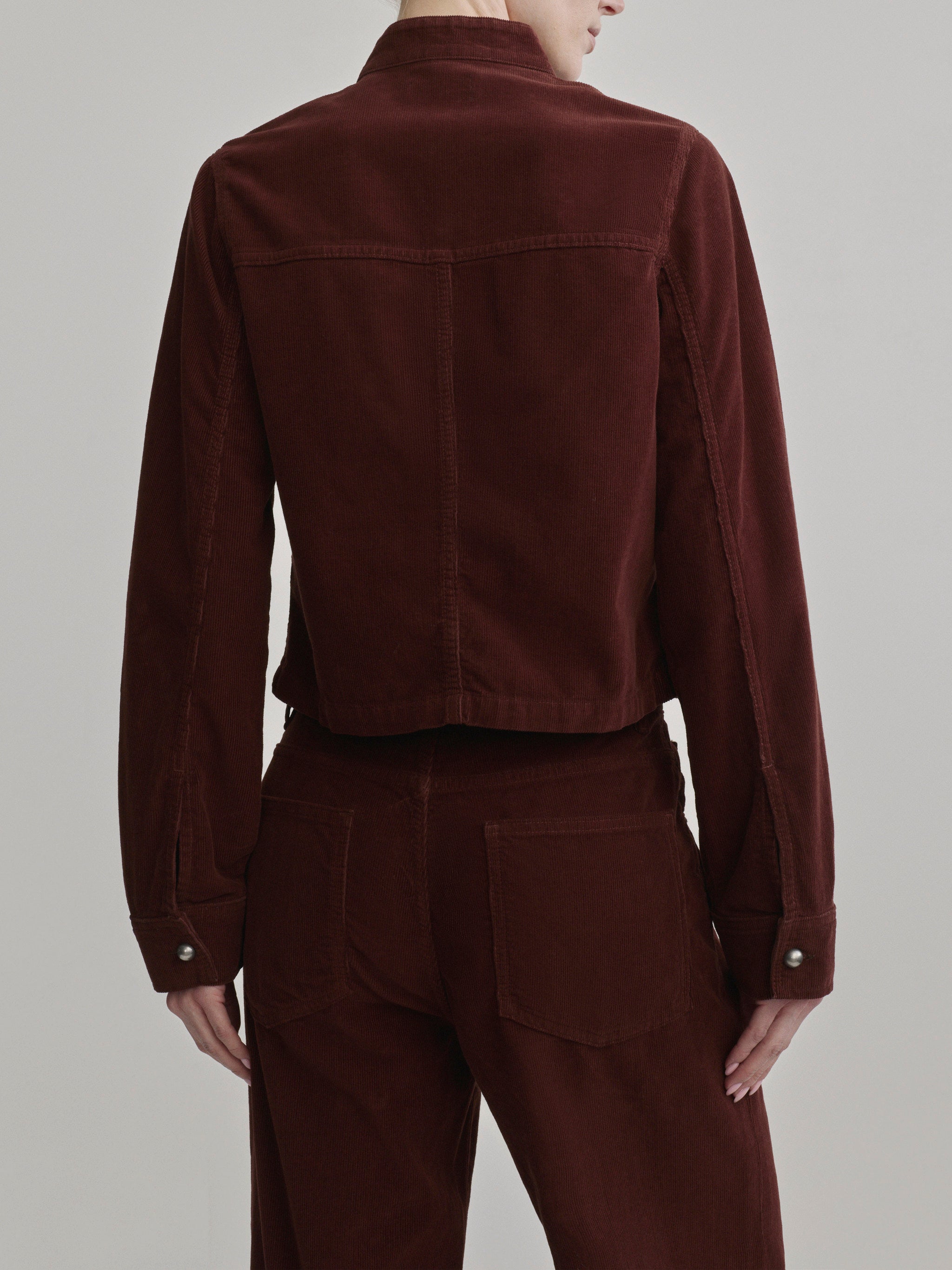 DL1961 Charlotte Shirt in wine corduroy 'Syrah Cord', back view showing yoke and back seams.