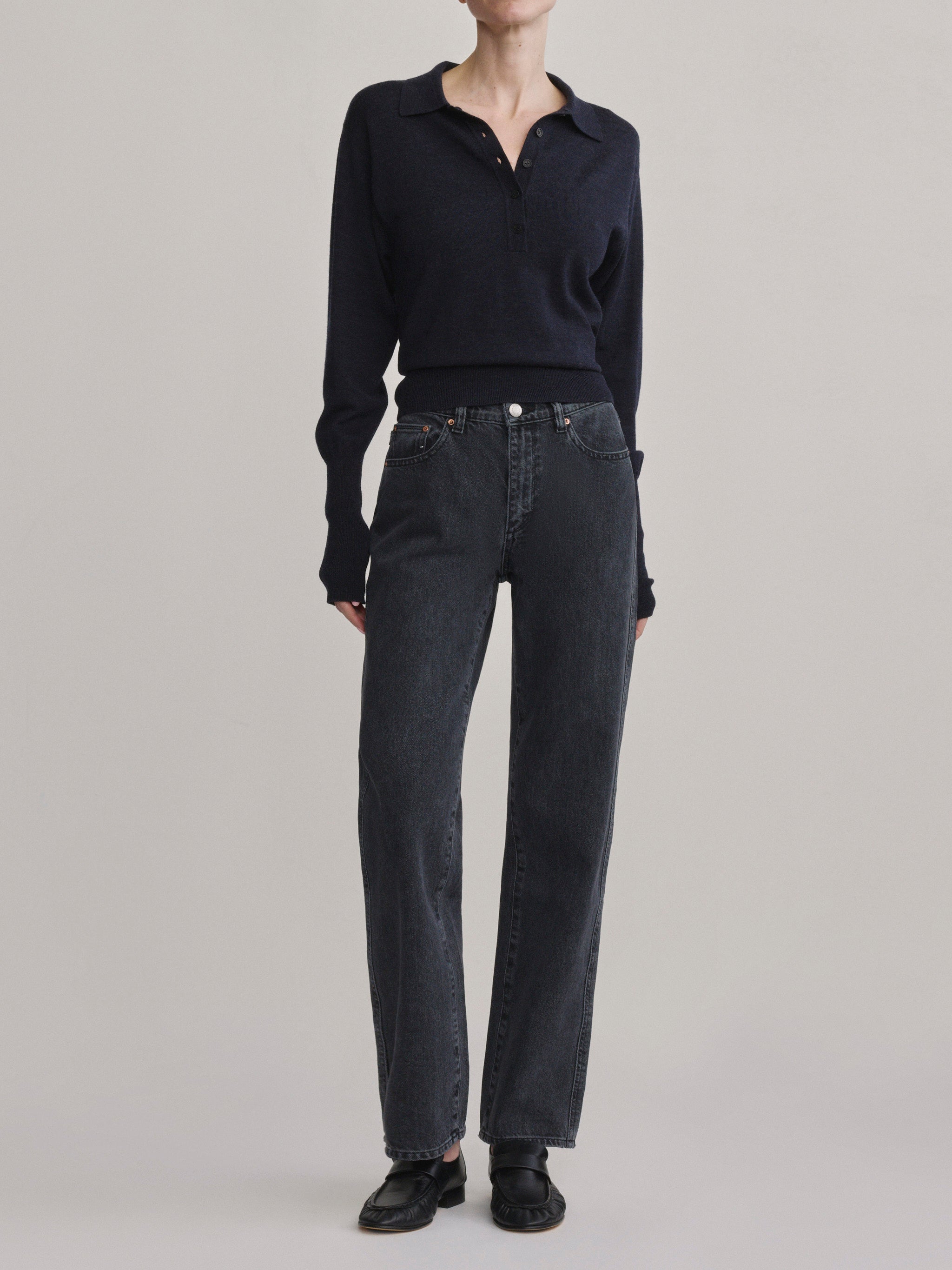 DL1961 Cate Classic Straight jeans in washed black 'Nightshade', front full-length view.