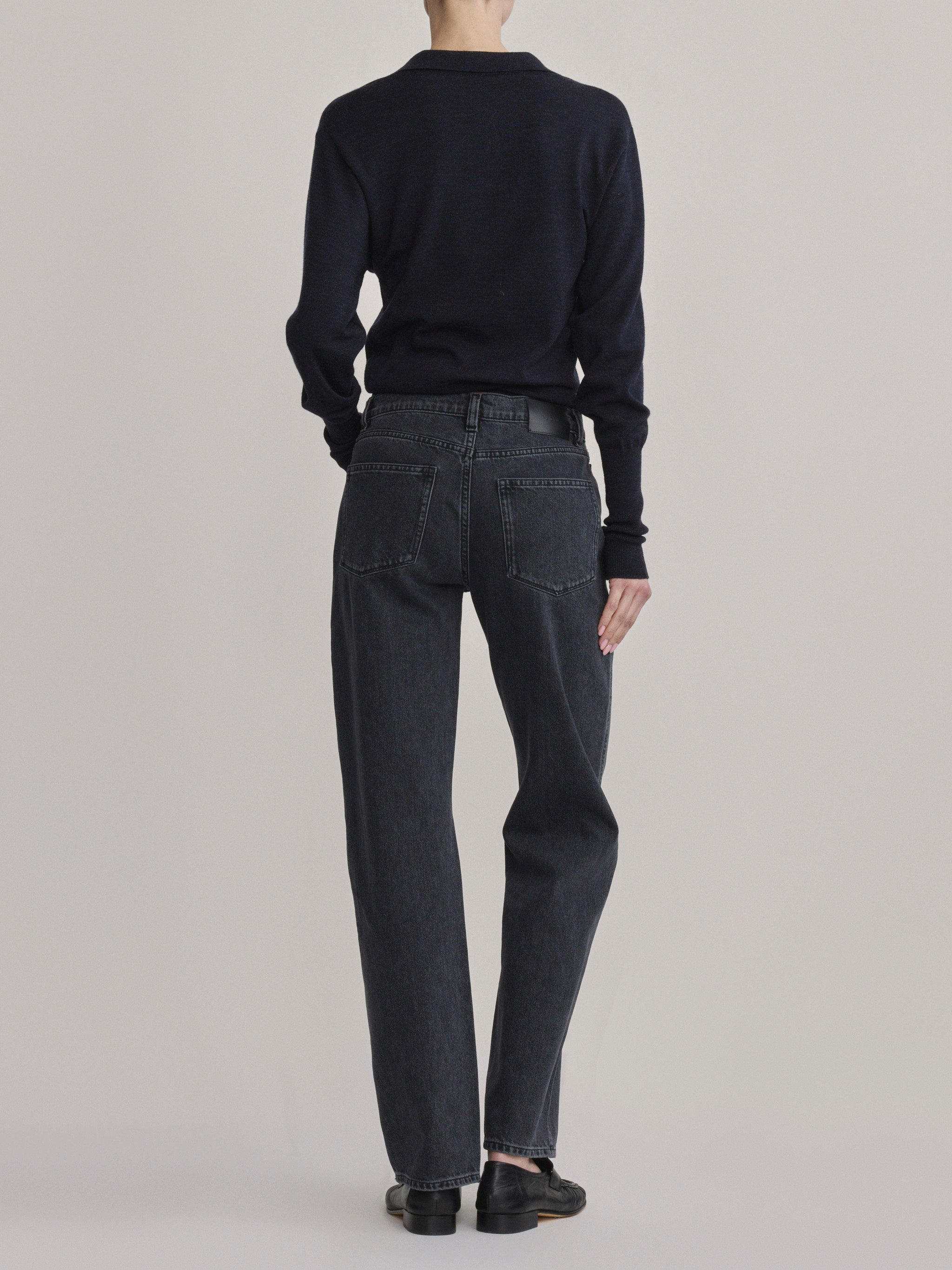 DL1961 Cate Classic Straight jeans in washed black 'Nightshade', back full-length view.