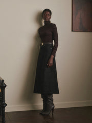 Alma Suede Midi Skirt  | Black Suede