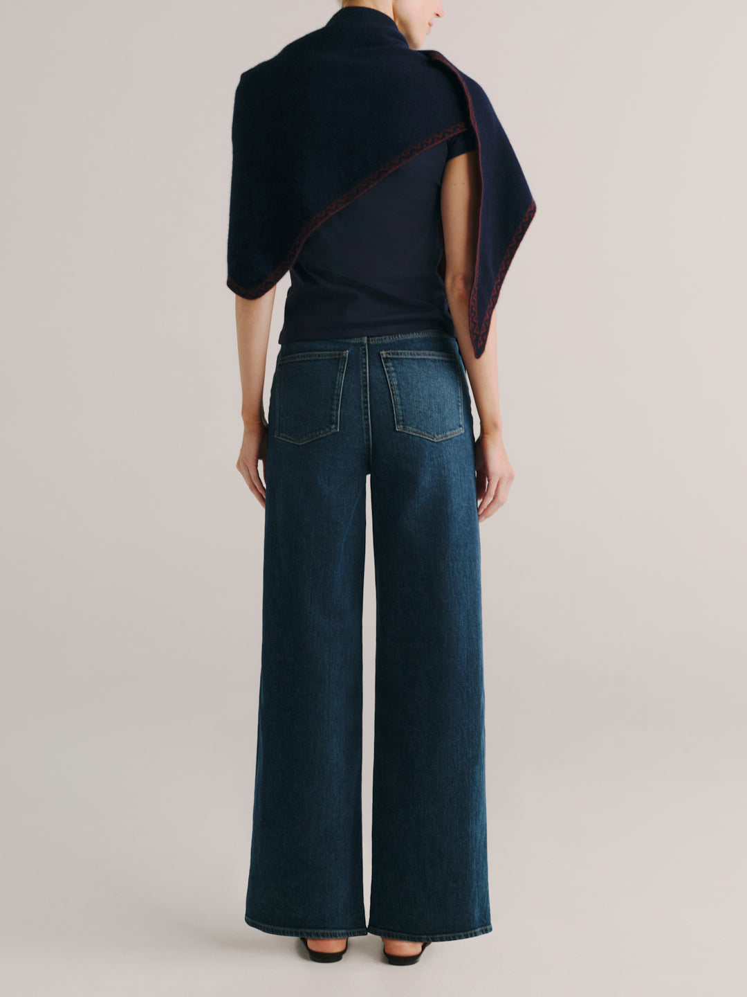 DL1961 Hepburn wide-leg jeans in dark indigo 'Eve', back view of full-length wide leg