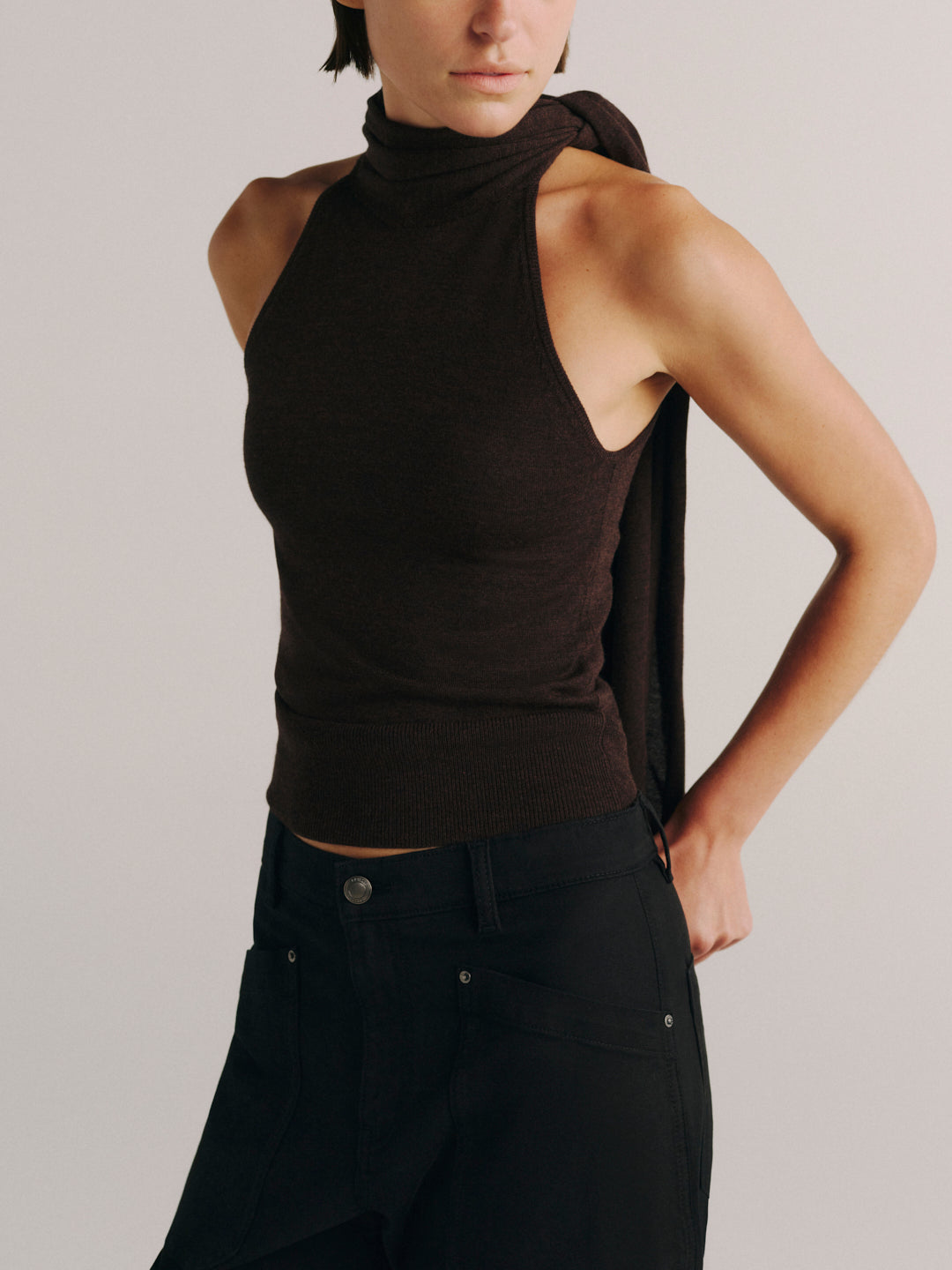 Bow Tie Knit Top | Brunette