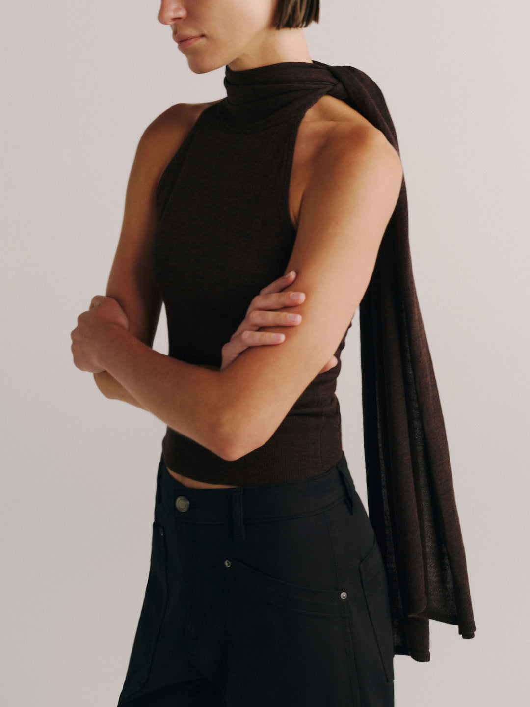 Bow Tie Knit Top | Brunette